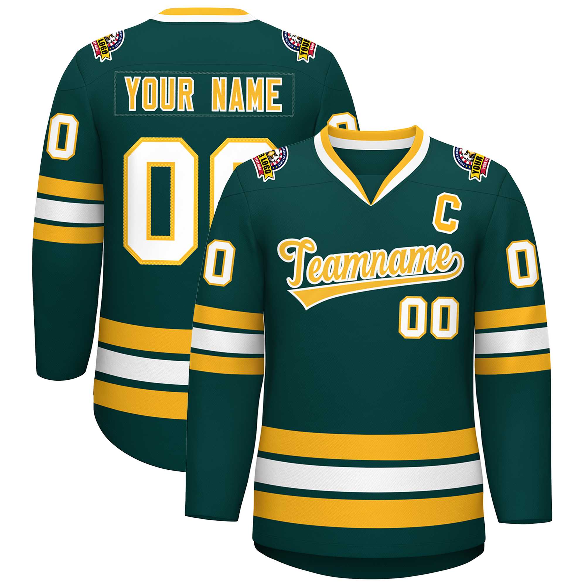 Custom Midnight Green Gold-White Classic Style Hockey Jersey | KXKSHOP