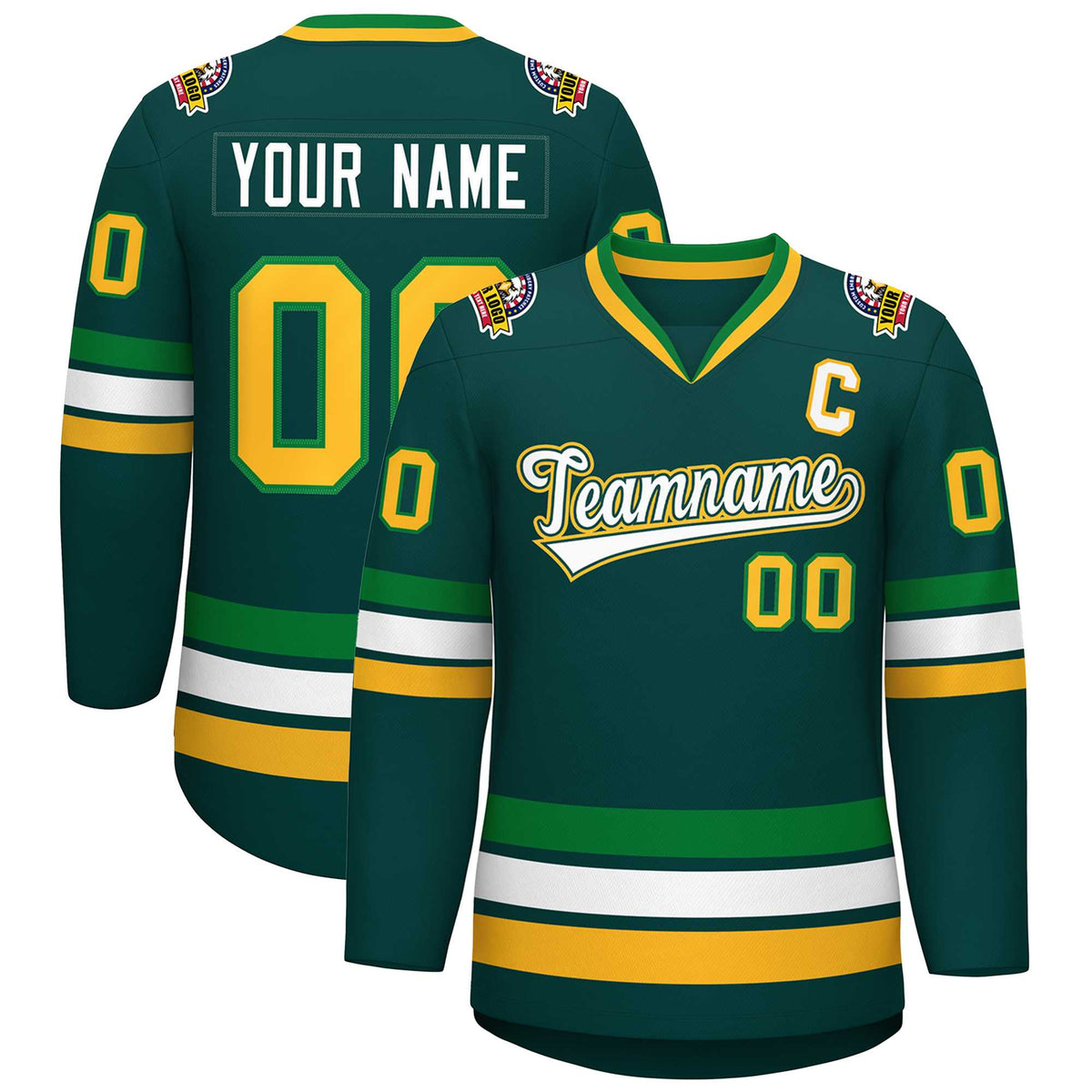Custom Midnight Green White Kelly Green-Gold Classic Style Hockey Jersey | KXKSHOP