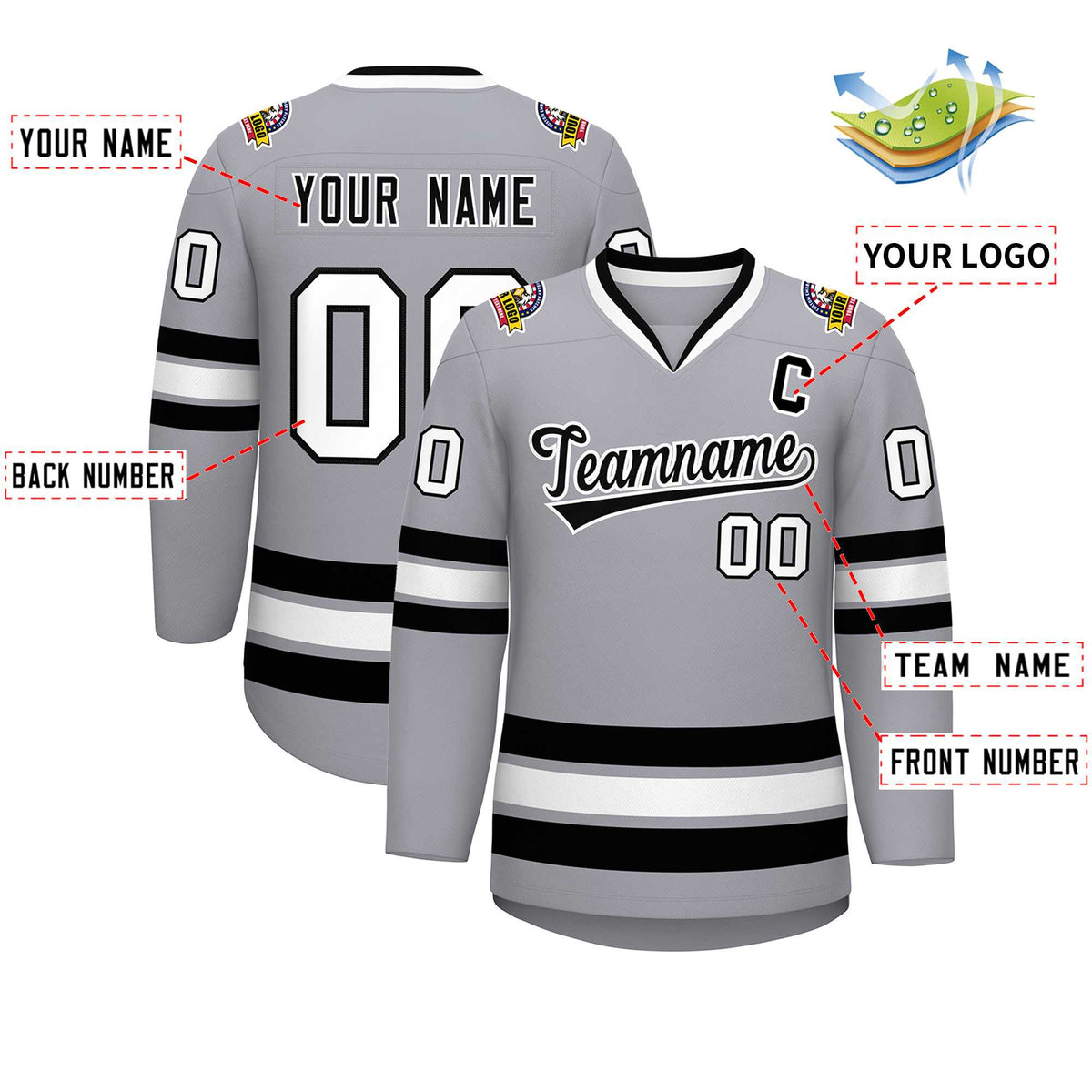 Custom Gray Black-White Classic Style Hockey Jersey | KXKSHOP