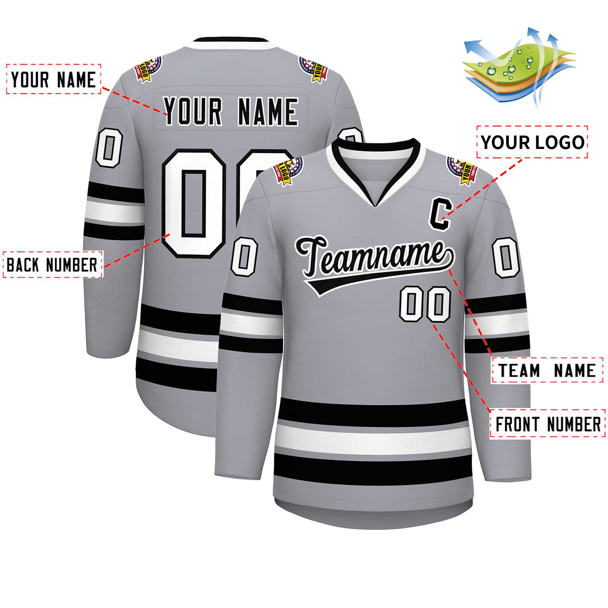 Custom Gray Black-White Classic Style Hockey Jersey | KXKSHOP