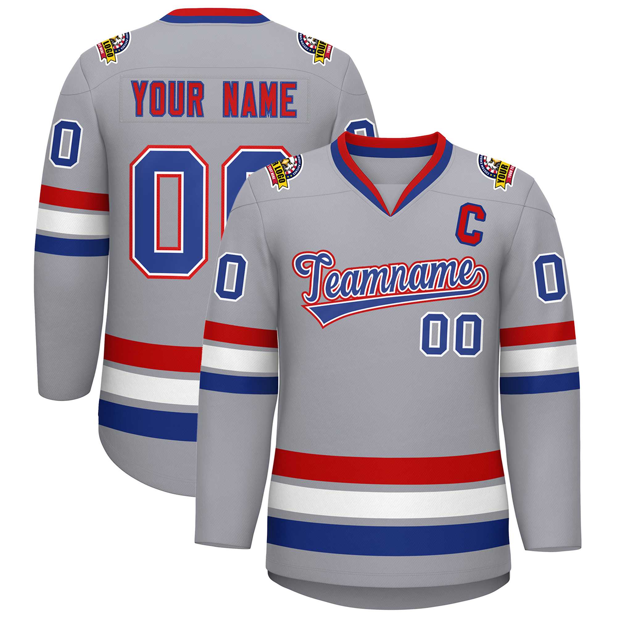 Custom Gray Royal White-Red Classic Style Hockey Jersey | KXKSHOP