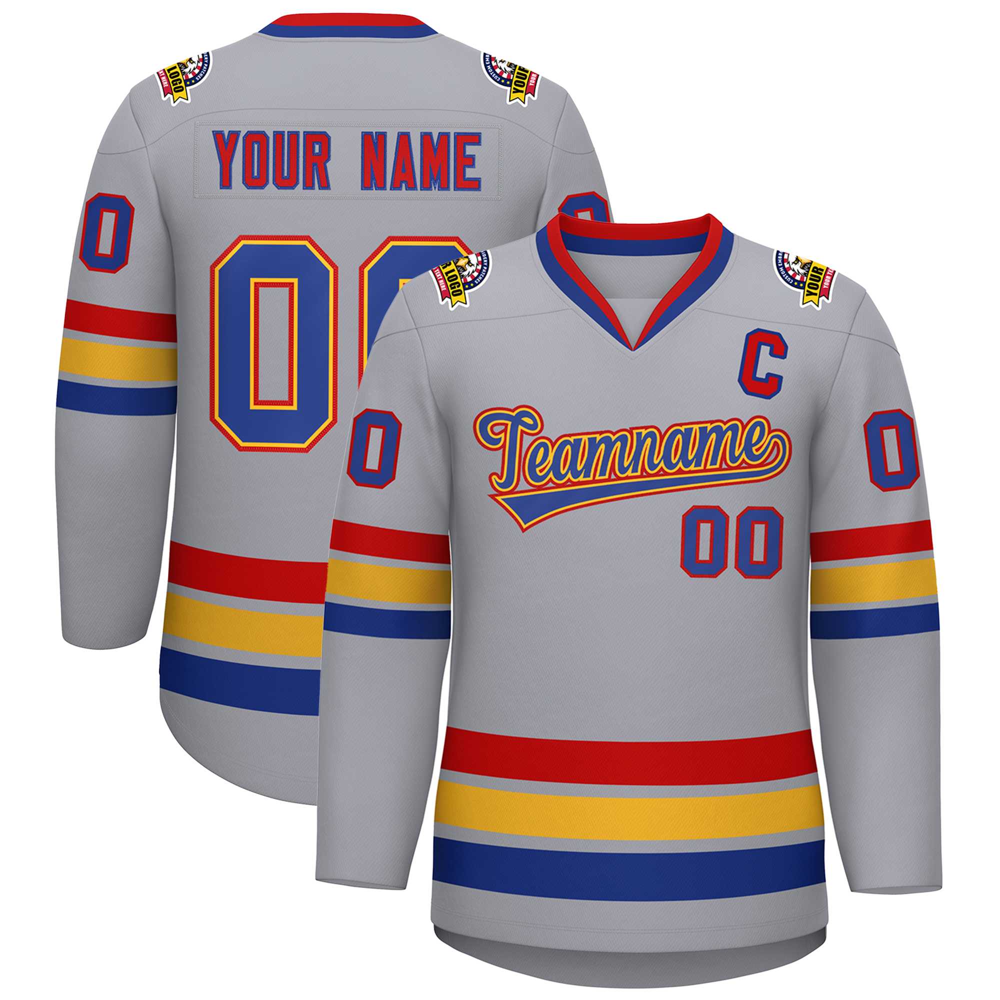 Custom Gray Royal Gold-Red Classic Style Hockey Jersey | KXKSHOP
