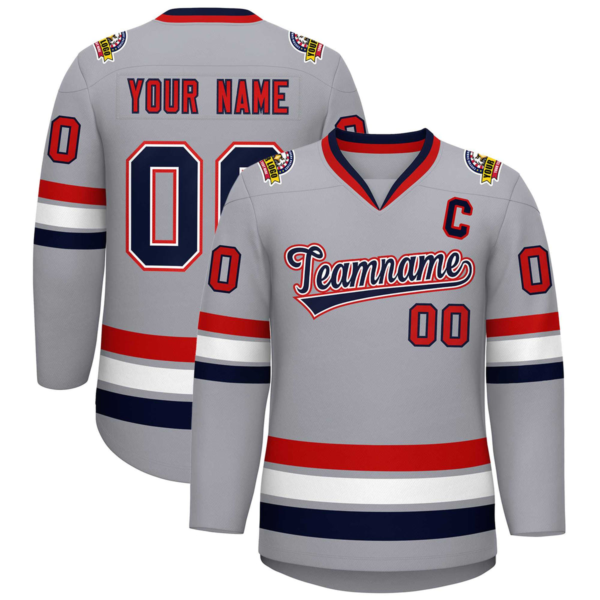 Custom Gray Navy White-Red Classic Style Hockey Jersey | KXKSHOP