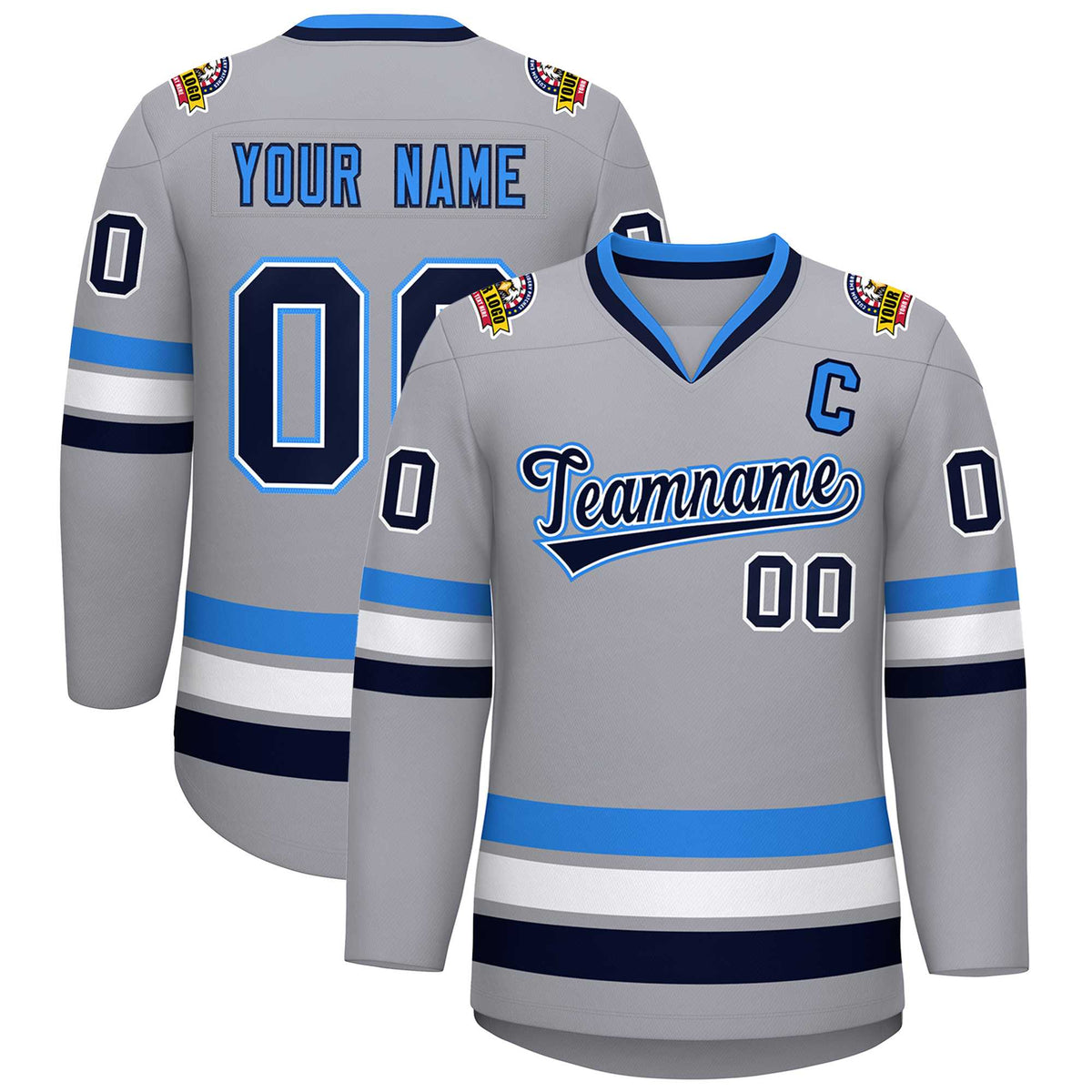 Custom Gray Navy White-Powder Blue Classic Style Hockey Jersey | KXKSHOP