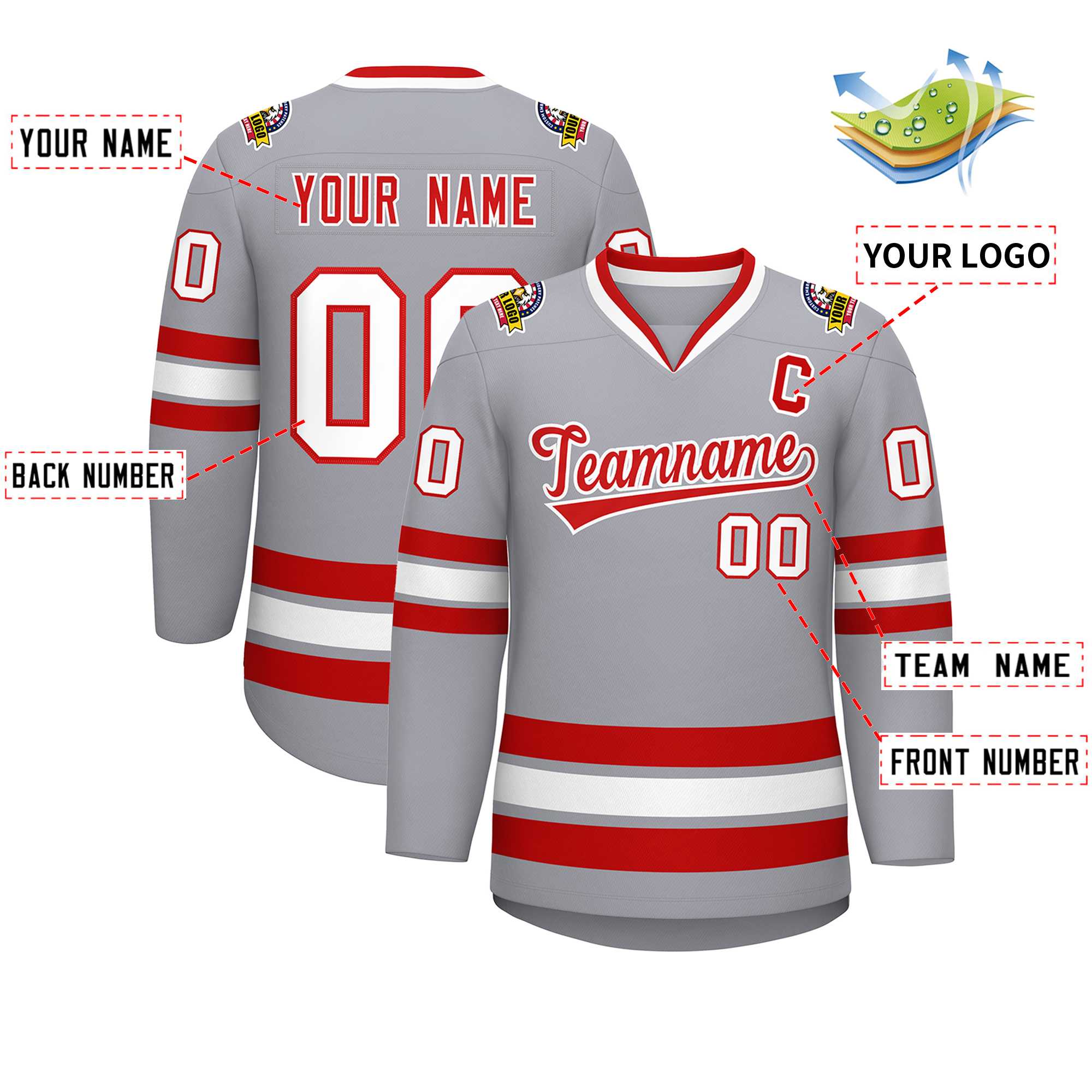 Custom Gray Red-White Classic Style Hockey Jersey | KXKSHOP