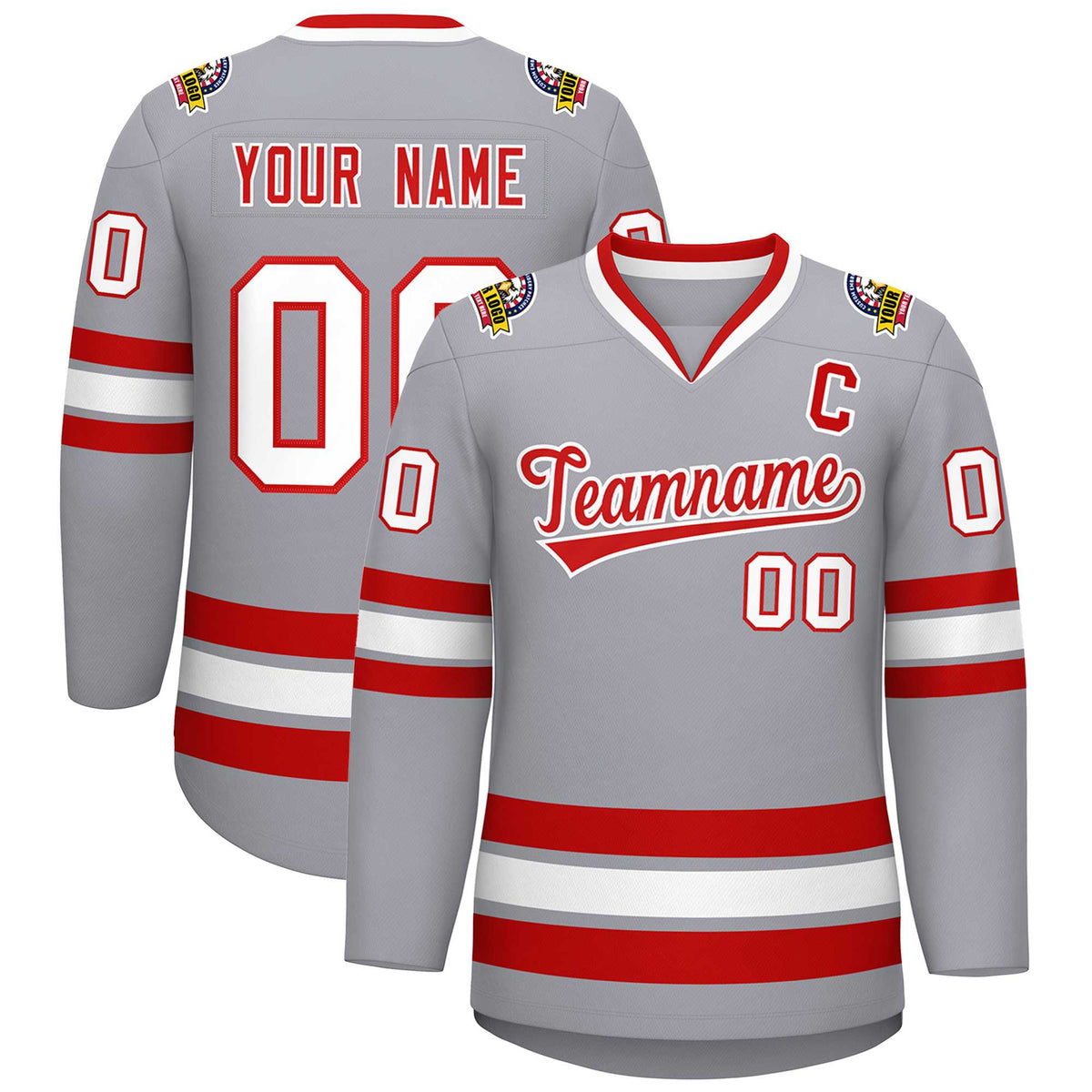 Custom Gray Red-White Classic Style Hockey Jersey | KXKSHOP