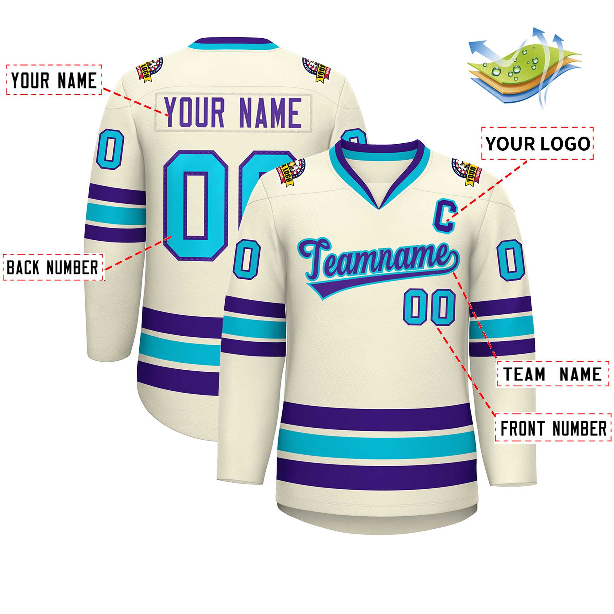 Custom Khaki Purple-Light Blue Classic Style Hockey Jersey | KXKSHOP