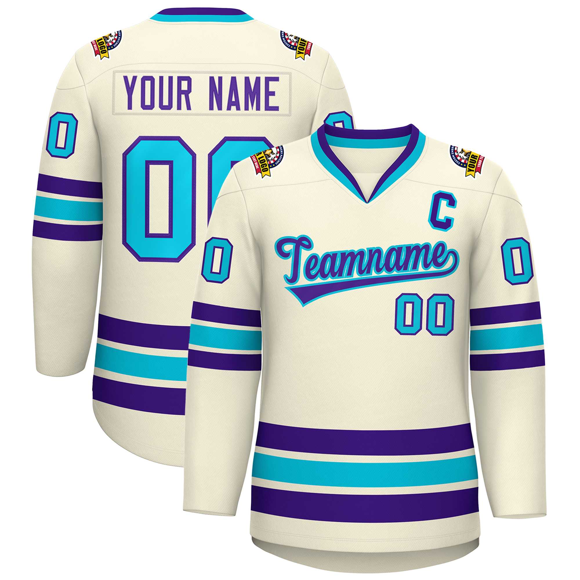 Custom Khaki Purple-Light Blue Classic Style Hockey Jersey | KXKSHOP