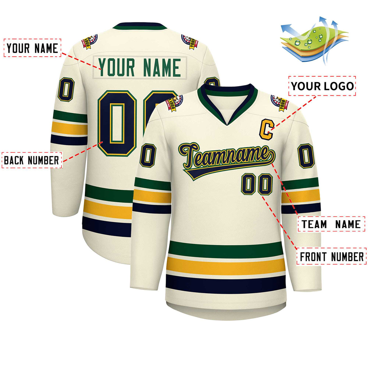 Custom Khaki Navy Gold-Green Classic Style Hockey Jersey | KXKSHOP