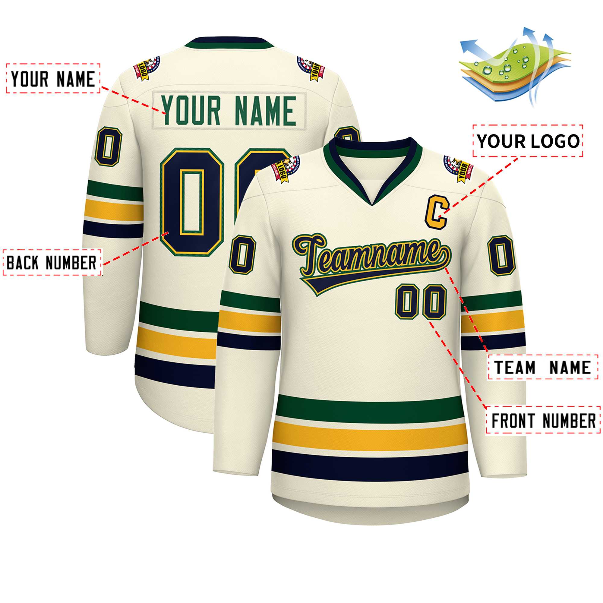 Custom Khaki Navy Gold-Green Classic Style Hockey Jersey | KXKSHOP