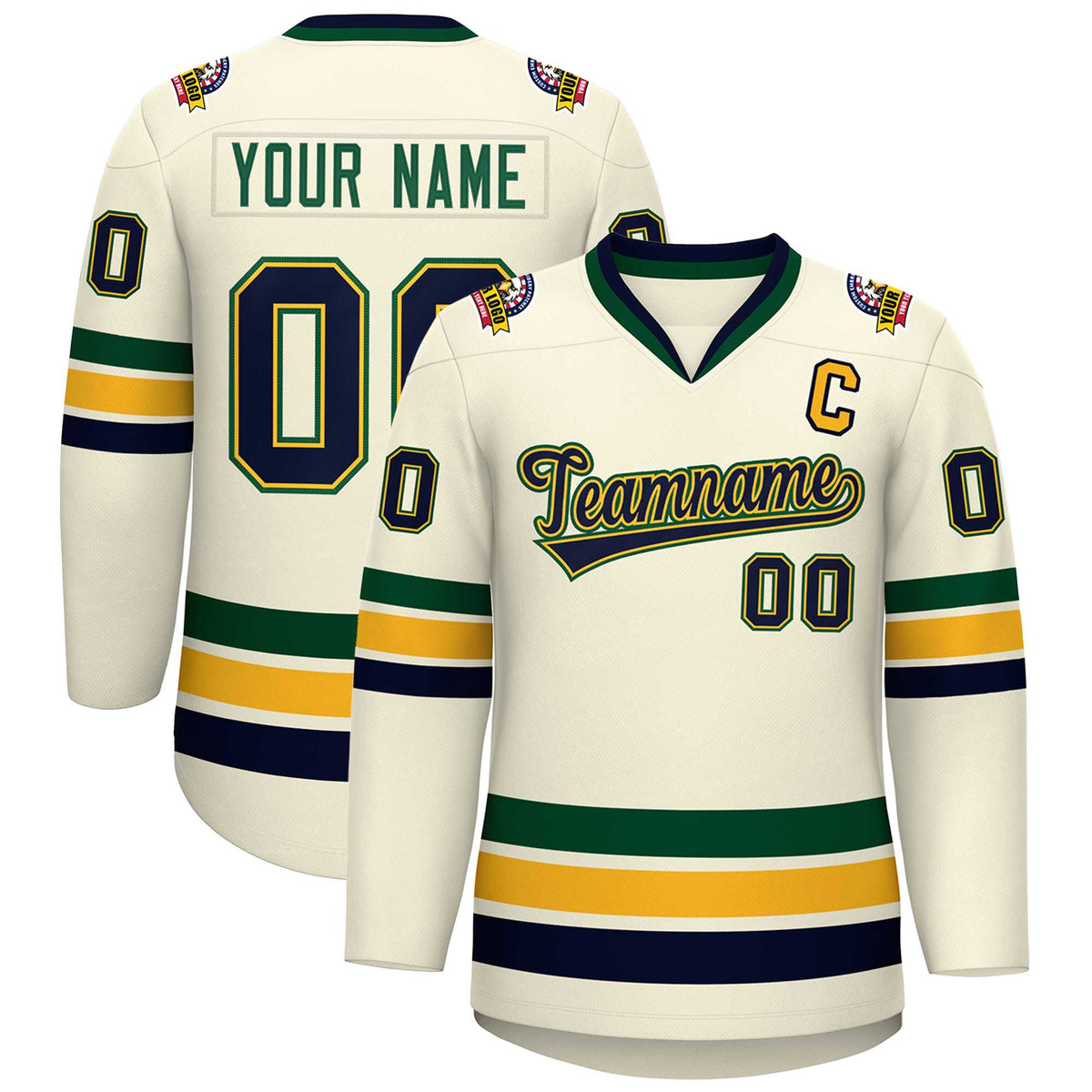 Custom Khaki Navy Gold-Green Classic Style Hockey Jersey | KXKSHOP