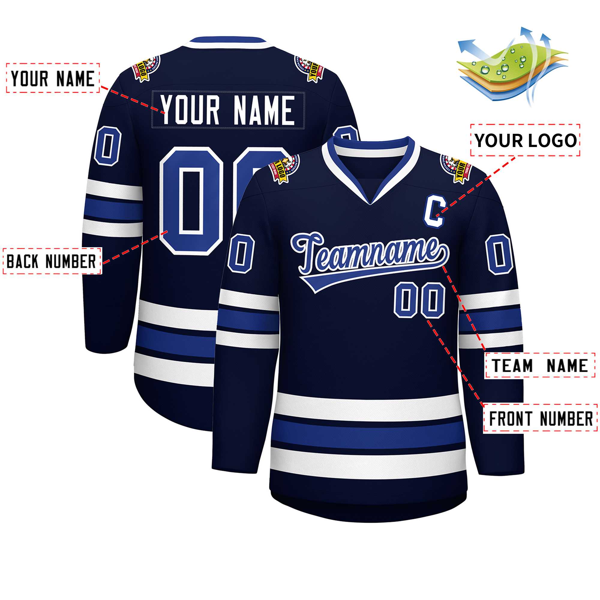 Custom Navy Royal-White Classic Style Hockey Jersey | KXKSHOP