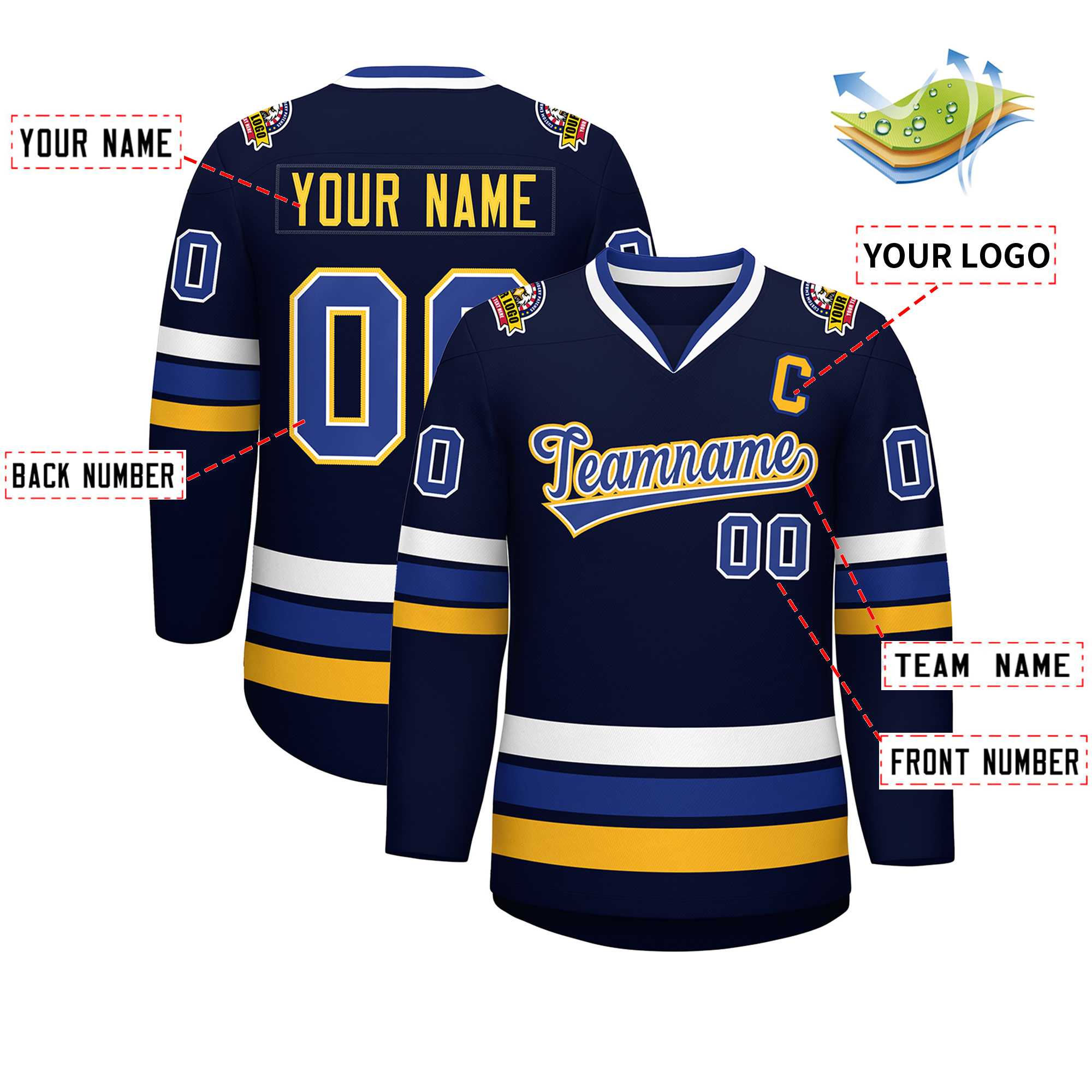 Custom Navy Royal White-Gold Classic Style Hockey Jersey | KXKSHOP