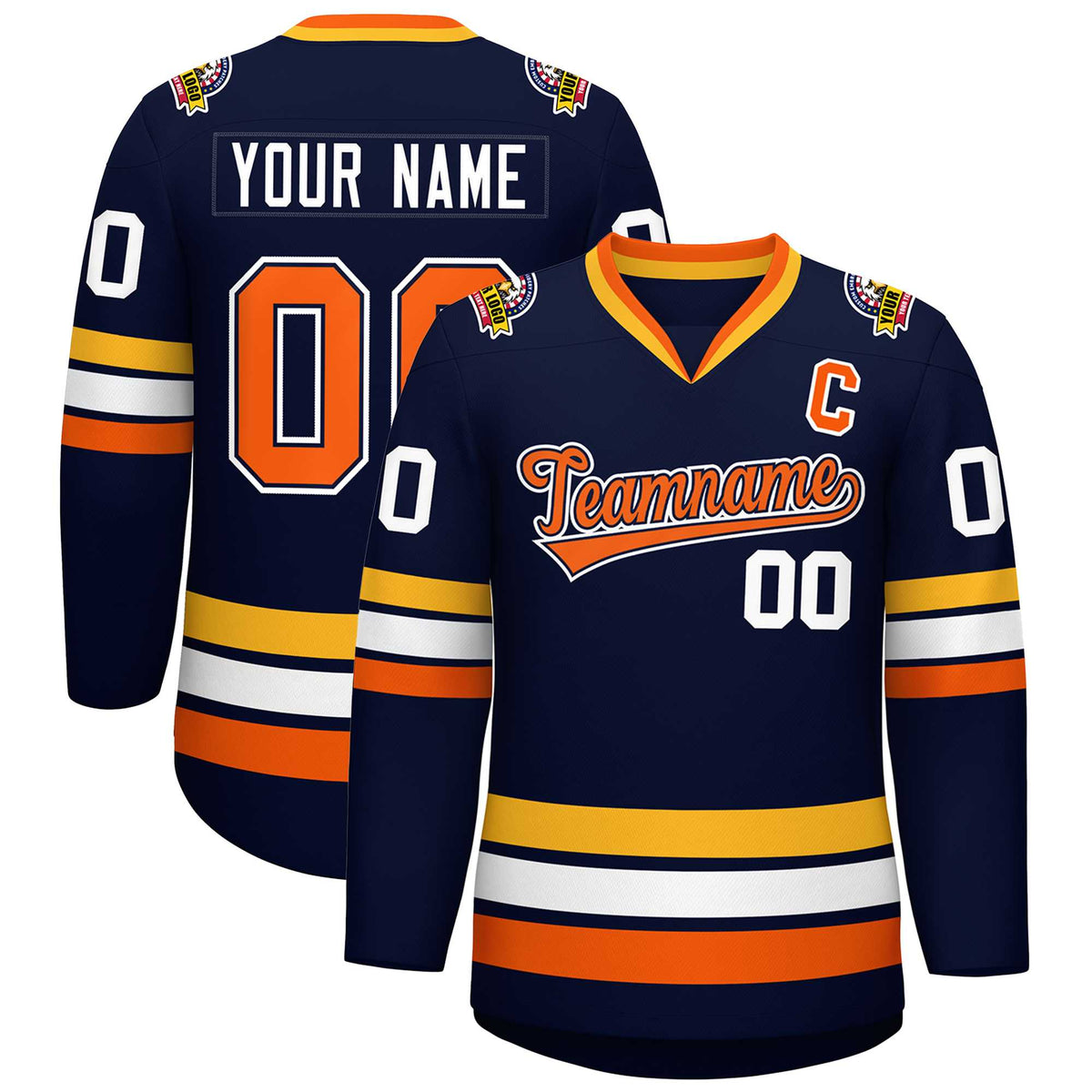 Custom Navy Orange Navy-White Classic Style Hockey Jersey | KXKSHOP