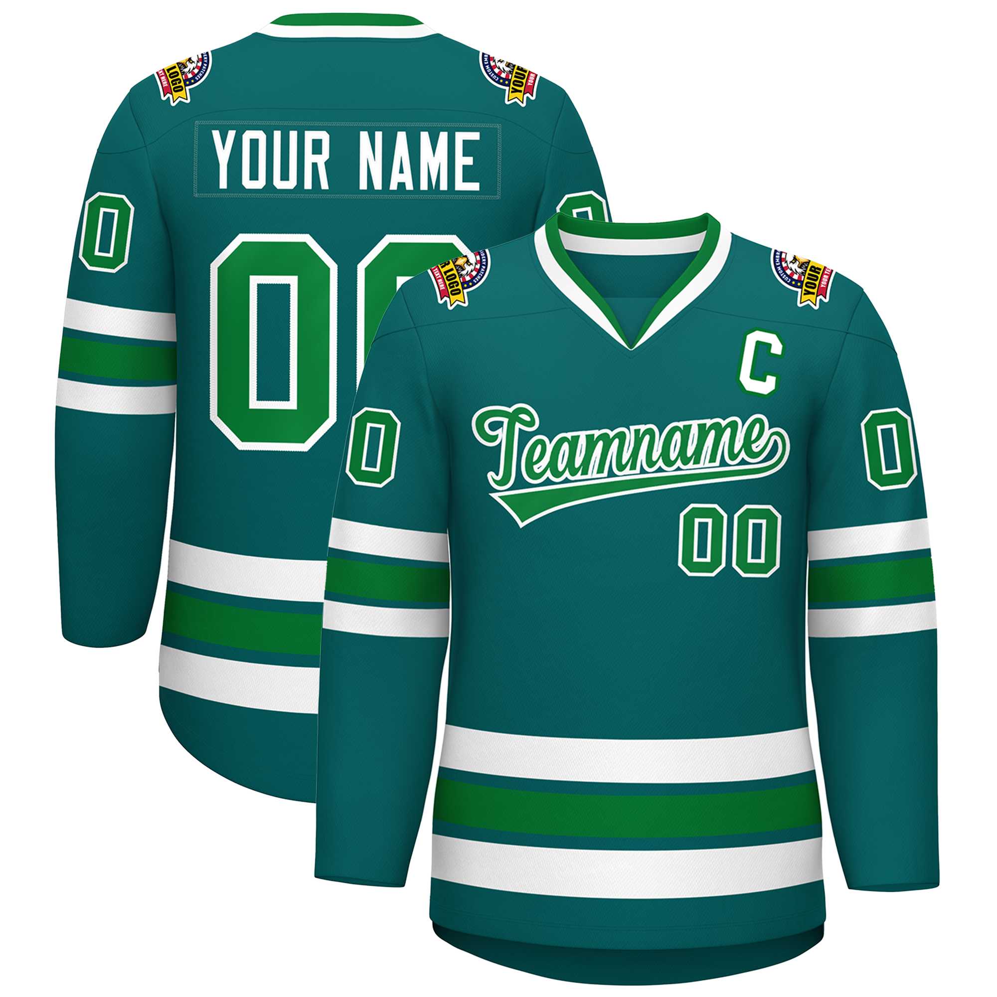 Custom Aqua Kelly Green-White Classic Style Hockey Jersey | KXKSHOP