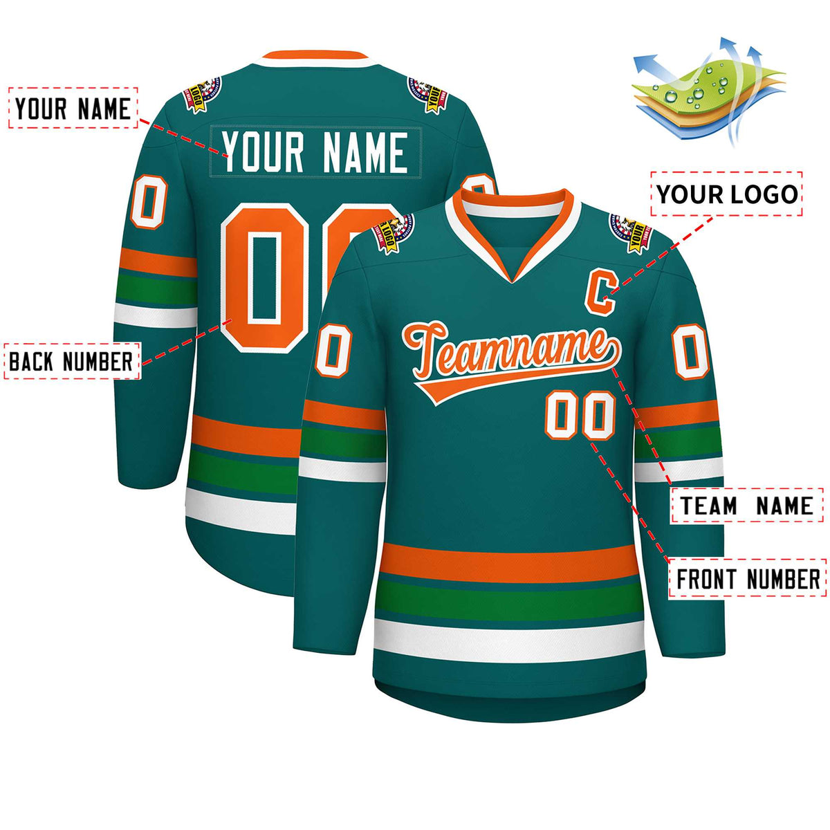 Custom Aqua Orange-White Classic Style Hockey Jersey | KXKSHOP