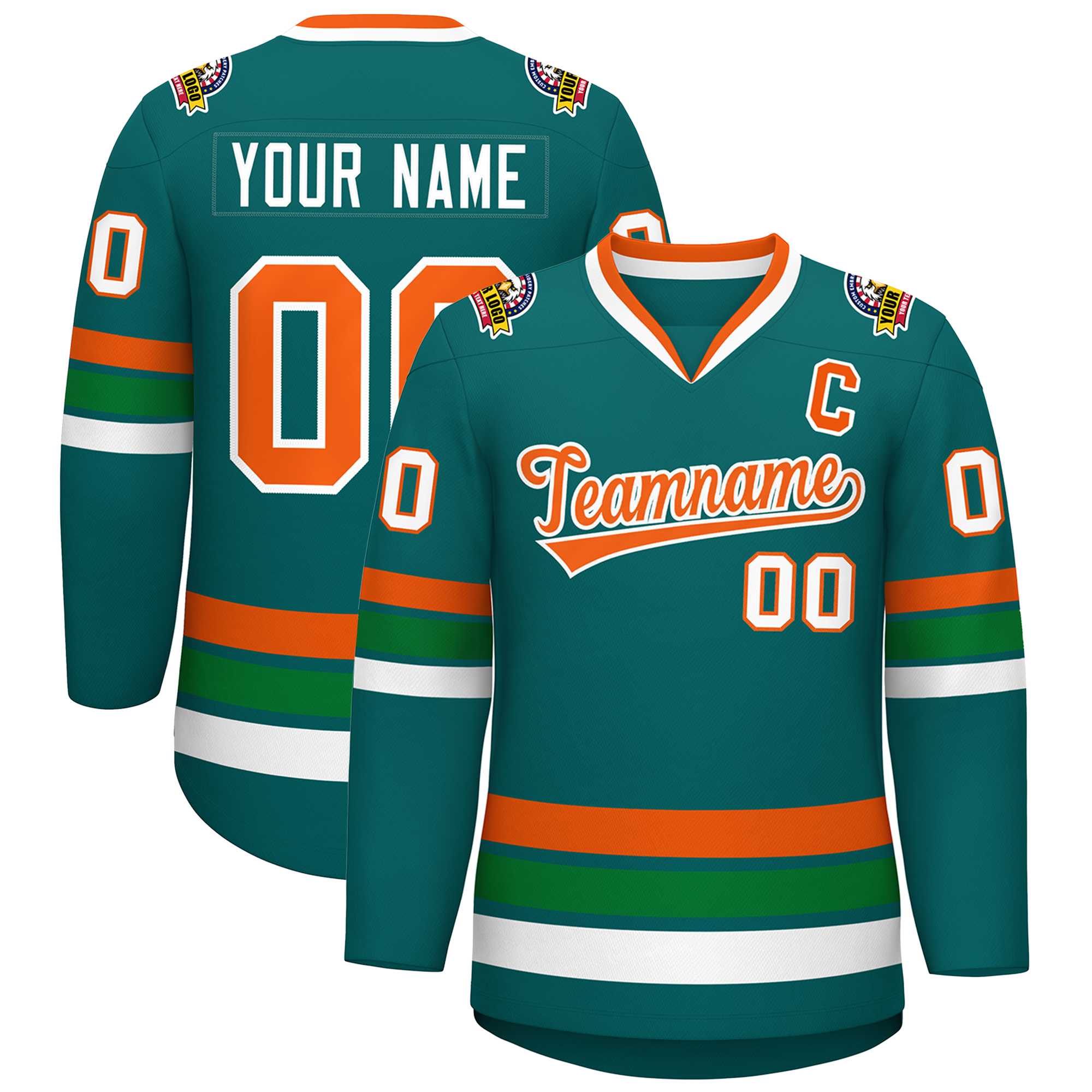 Custom Aqua Orange-White Classic Style Hockey Jersey | KXKSHOP