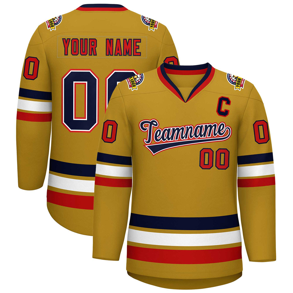 Custom Old Gold Navy White-Red Classic Style Hockey Jersey | KXKSHOP