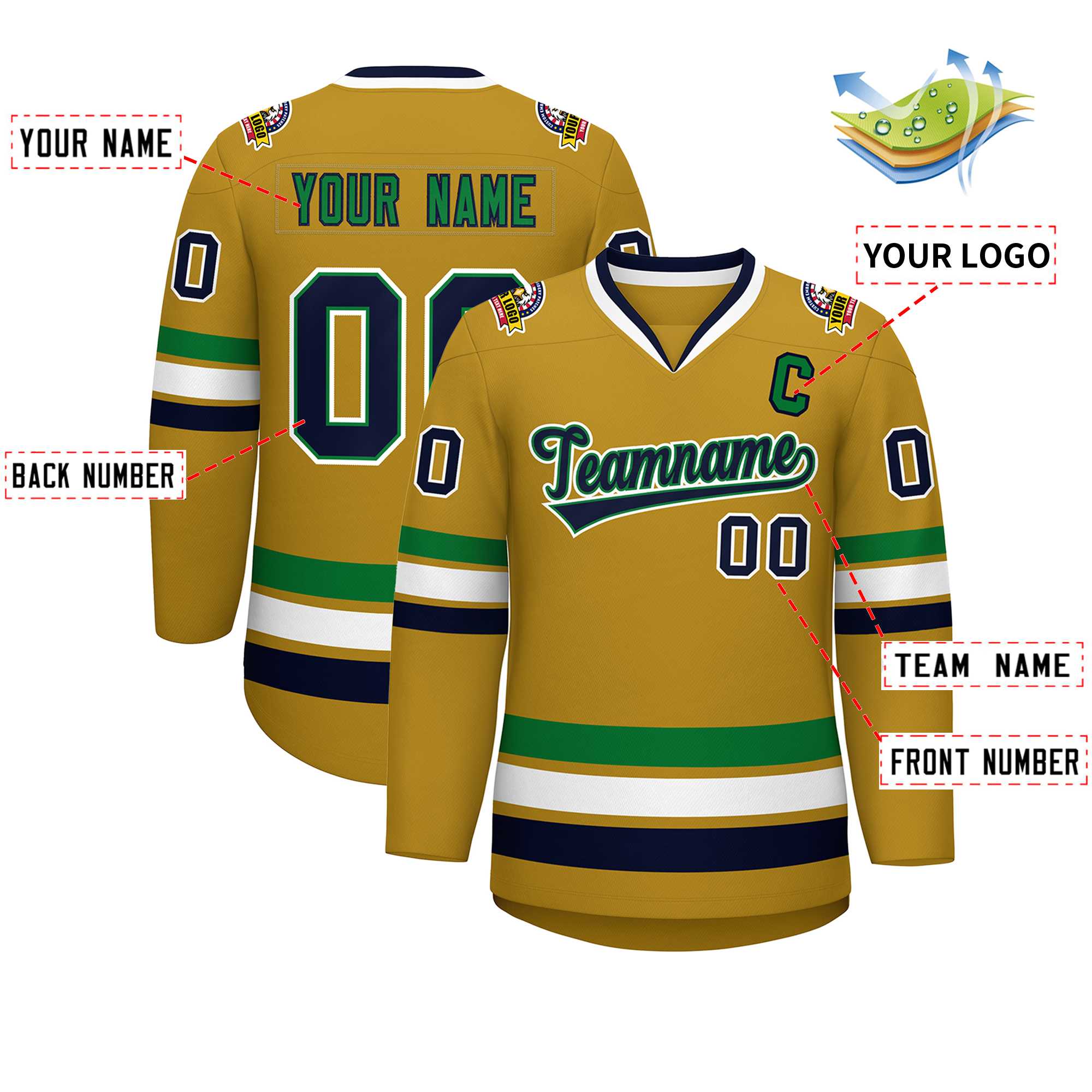 Custom Old Gold Navy Kelly Green-White Classic Style Hockey Jersey | KXKSHOP
