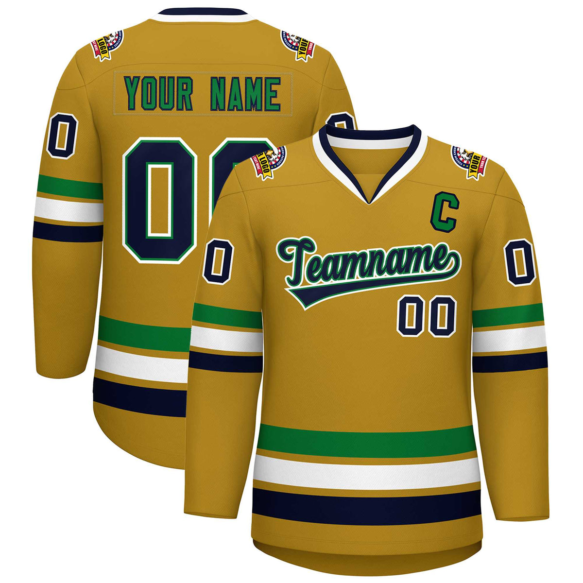 Custom Old Gold Navy Kelly Green-White Classic Style Hockey Jersey | KXKSHOP
