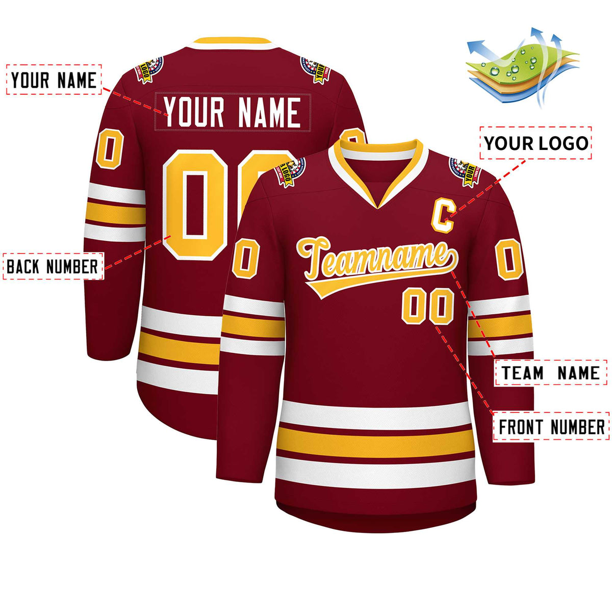 Custom Crimson Gold-White Classic Style Hockey Jersey | KXKSHOP