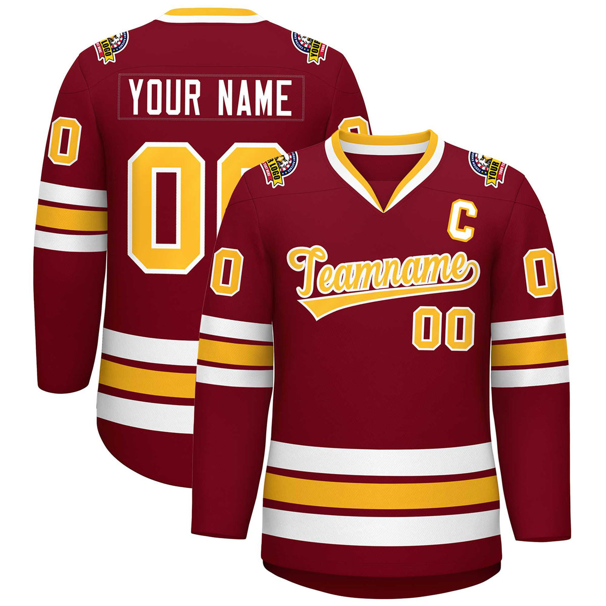 Custom Crimson Gold-White Classic Style Hockey Jersey | KXKSHOP