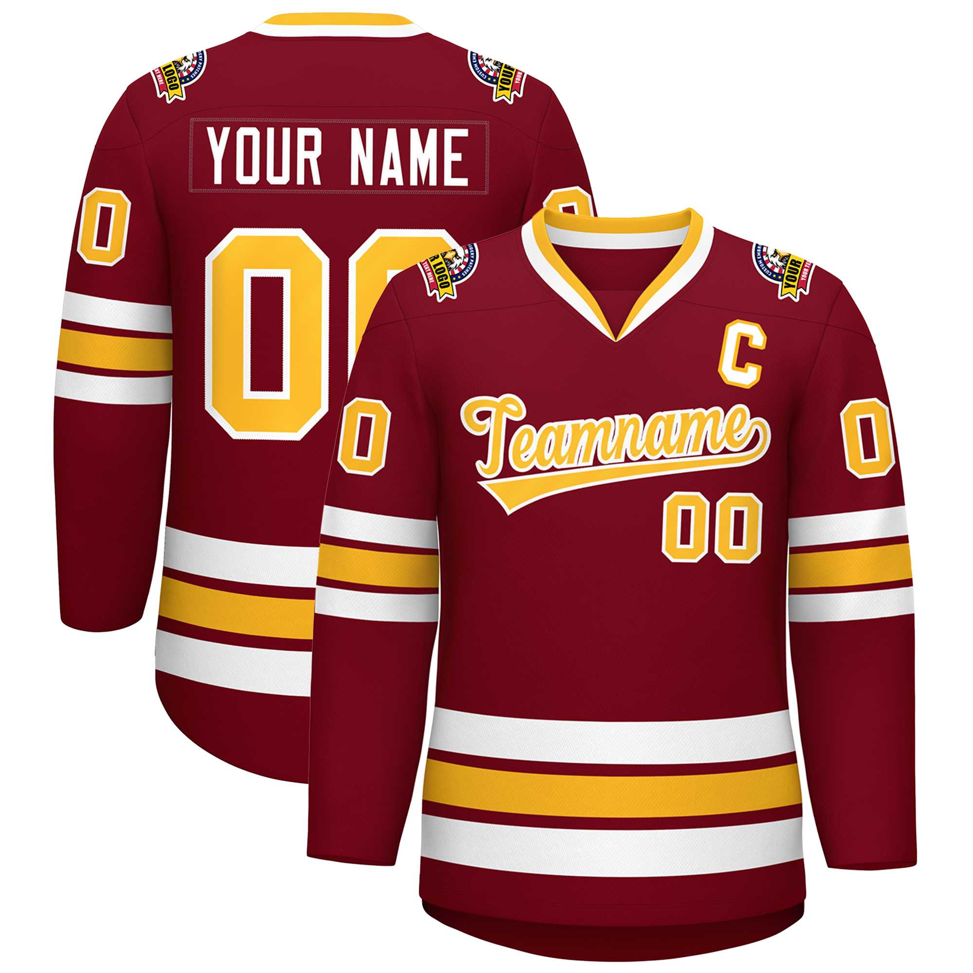 Custom Crimson Gold-White Classic Style Hockey Jersey | KXKSHOP