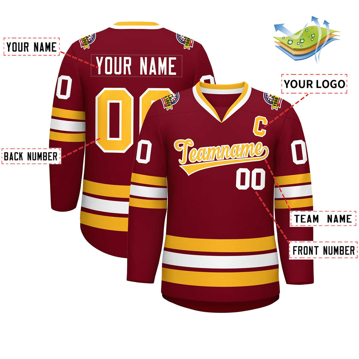 Custom Crimson Gold-White Classic Style Hockey Jersey | KXKSHOP