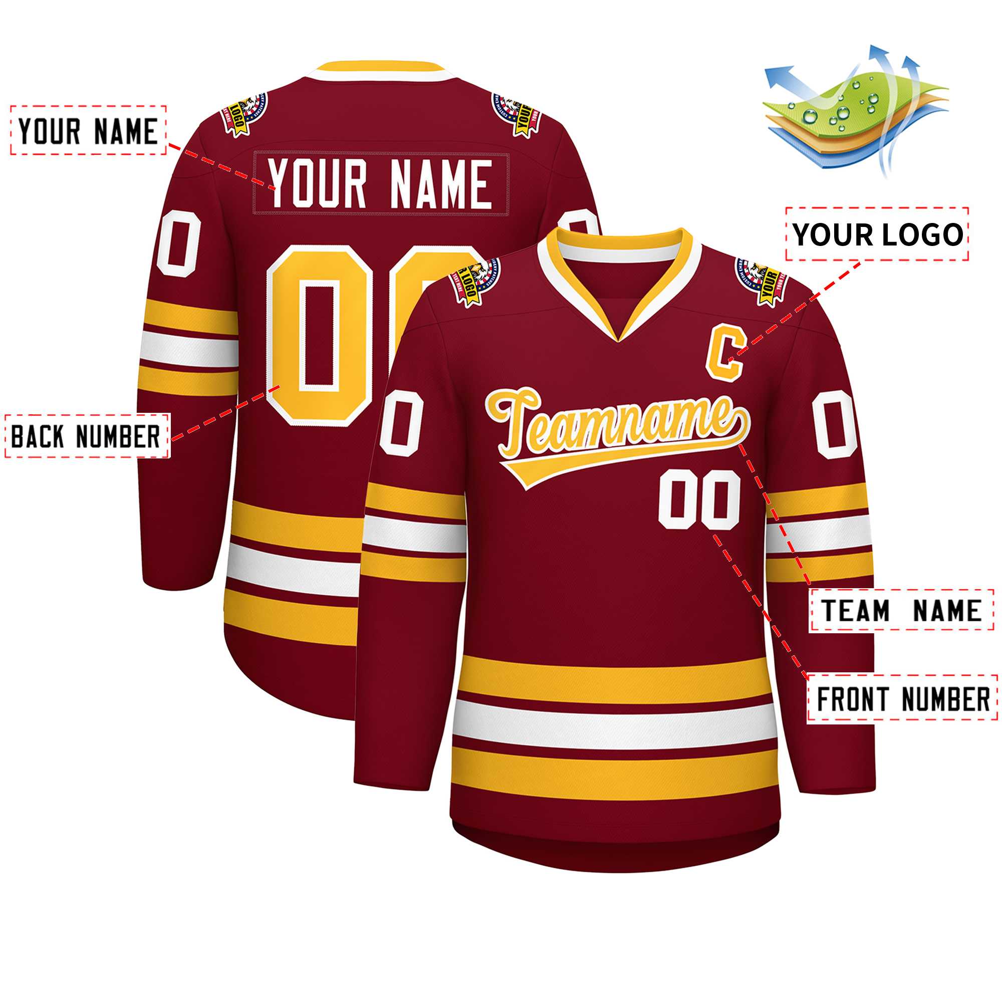 Custom Crimson Gold-White Classic Style Hockey Jersey | KXKSHOP