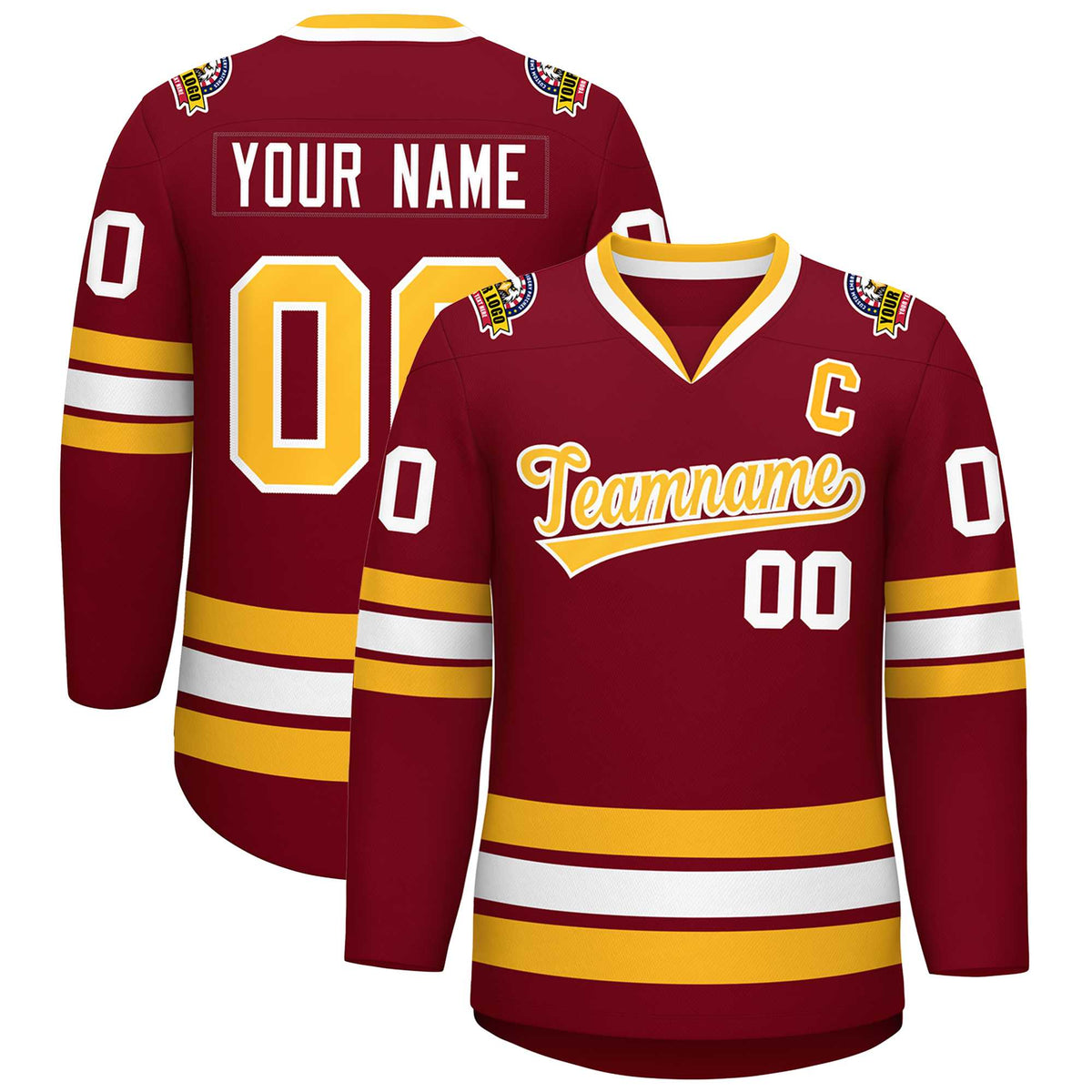 Custom Crimson Gold-White Classic Style Hockey Jersey | KXKSHOP
