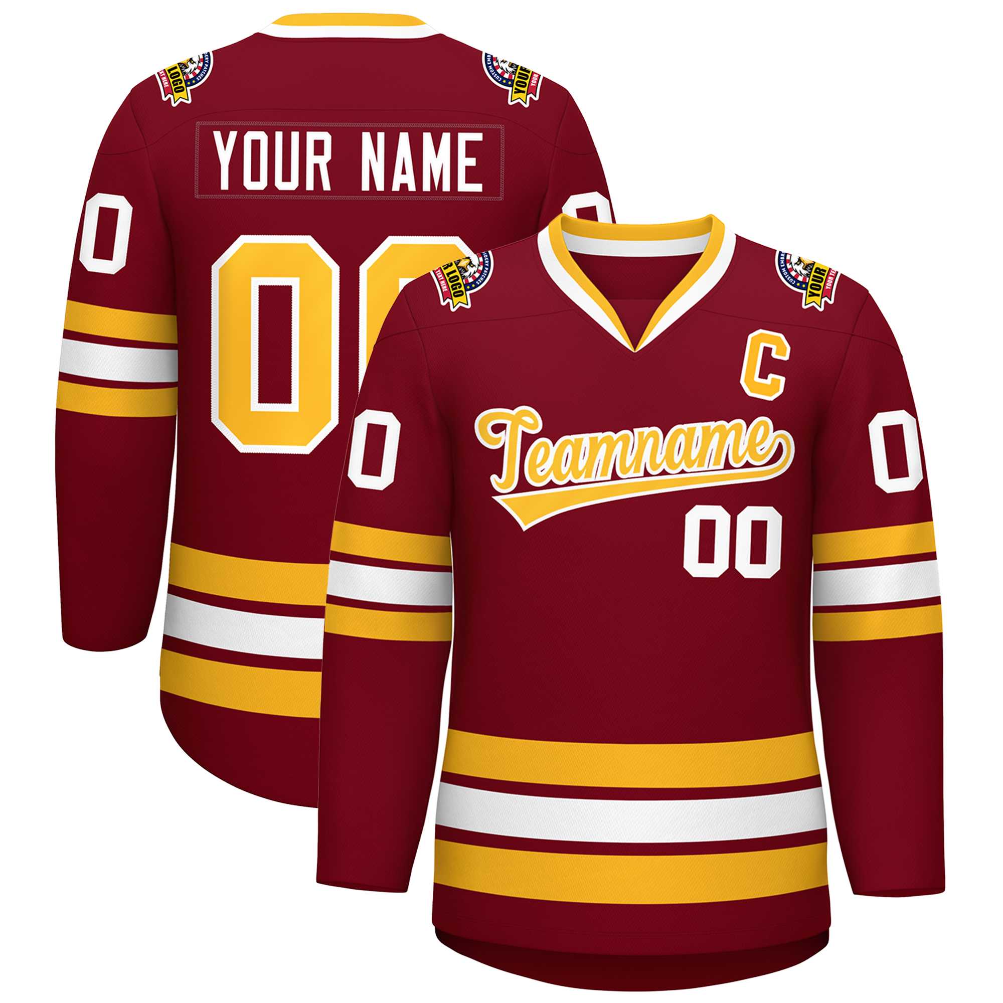 Custom Crimson Gold-White Classic Style Hockey Jersey | KXKSHOP