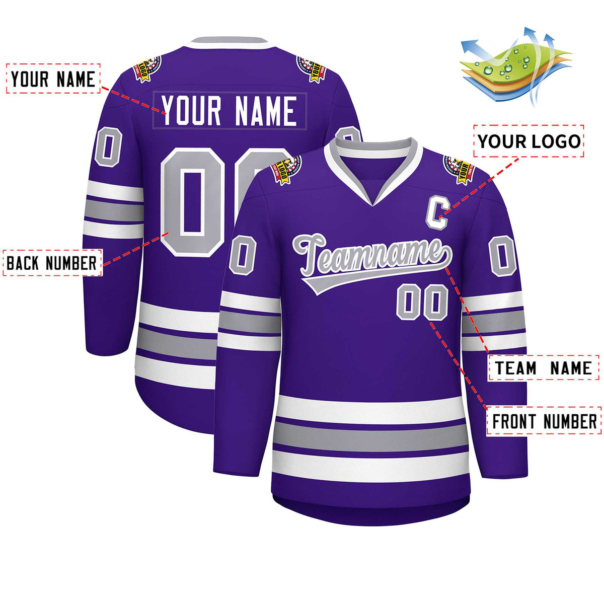 Custom Purple Gray-White Classic Style Hockey Jersey | KXKSHOP