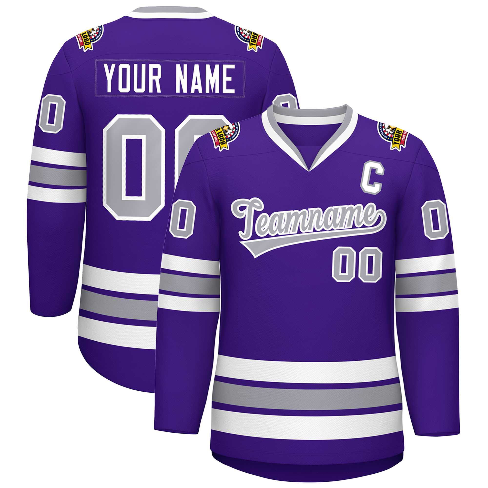 Custom Purple Gray-White Classic Style Hockey Jersey | KXKSHOP
