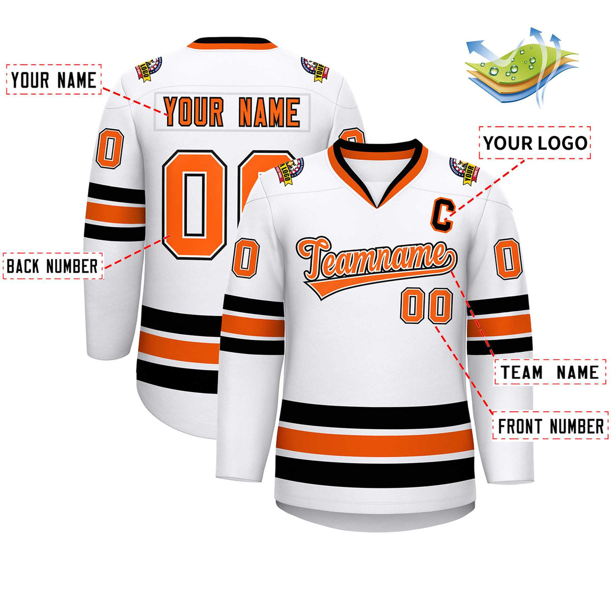 Custom White Orange White-Black Classic Style Hockey Jersey | KXKSHOP