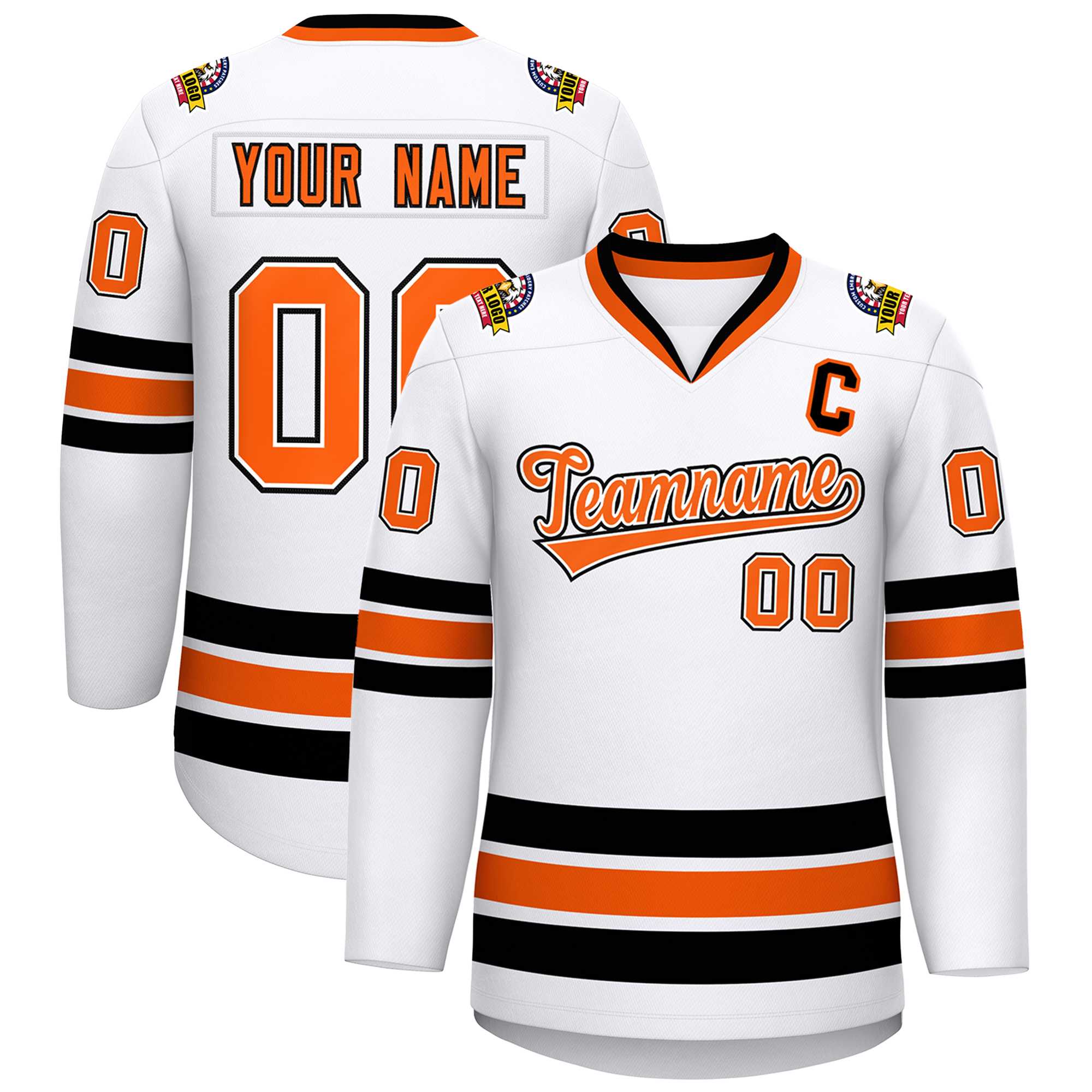 Custom White Orange White-Black Classic Style Hockey Jersey | KXKSHOP