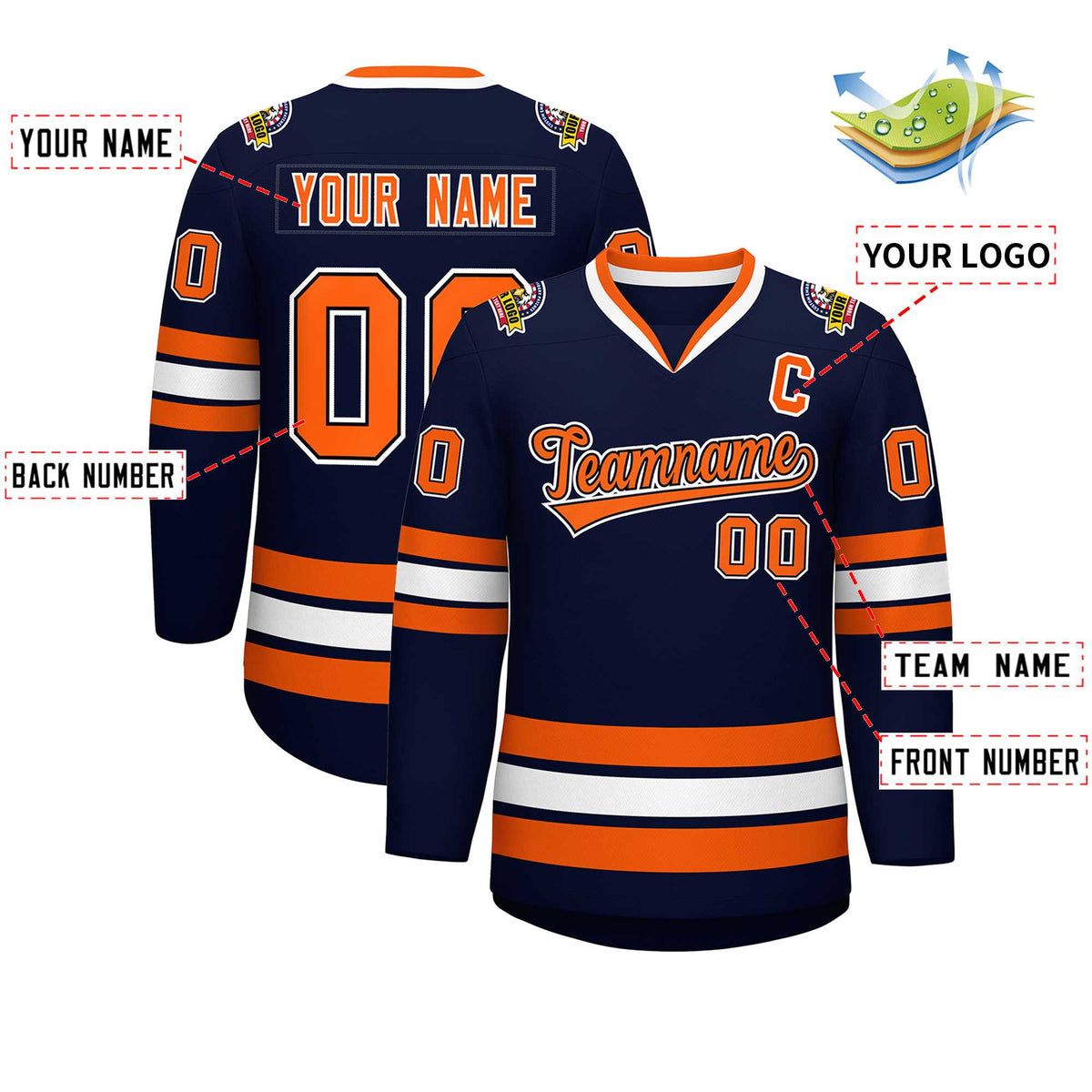 Custom Navy Orange Black-White Classic Style Hockey Jersey | KXKSHOP