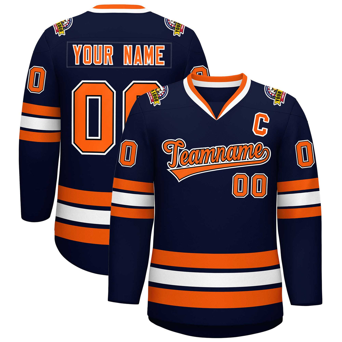 Custom Navy Orange Black-White Classic Style Hockey Jersey | KXKSHOP