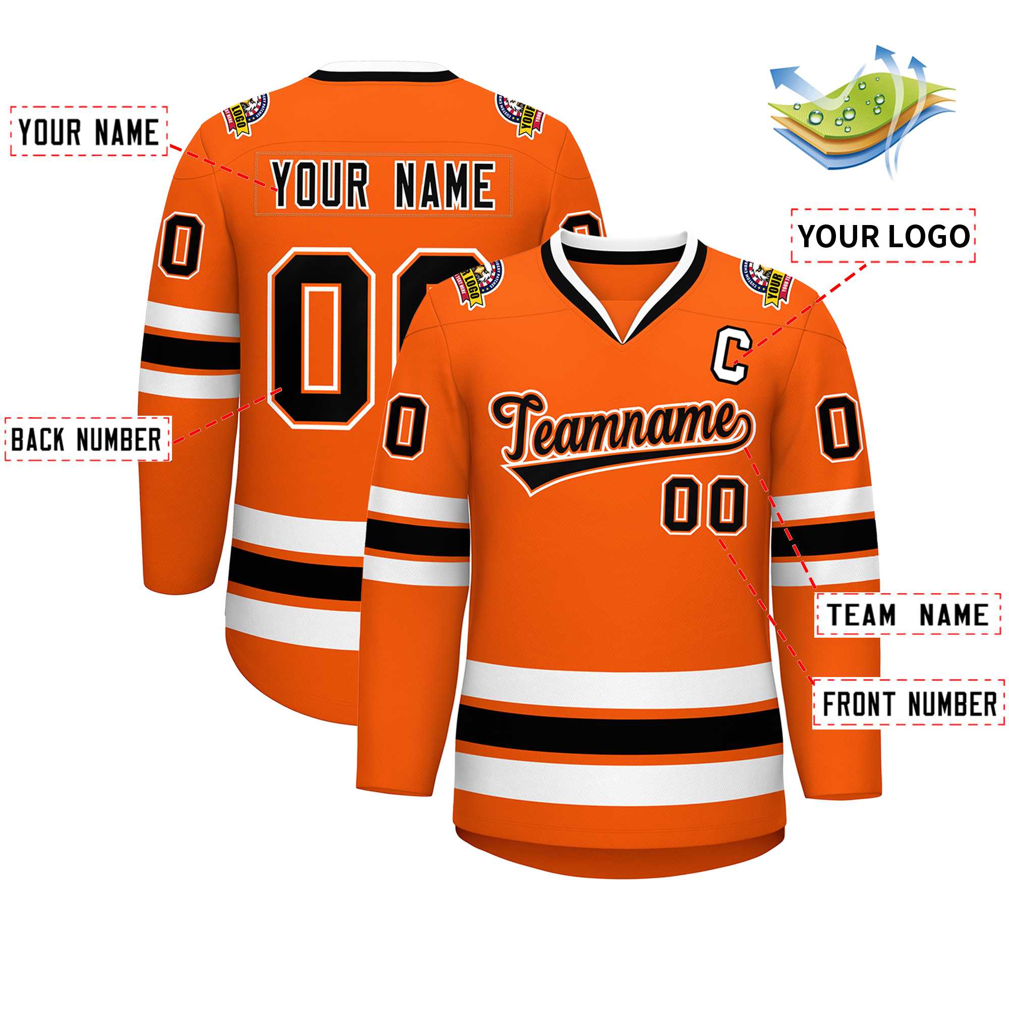 Custom Orange Black Orange-White Classic Style Hockey Jersey | KXKSHOP