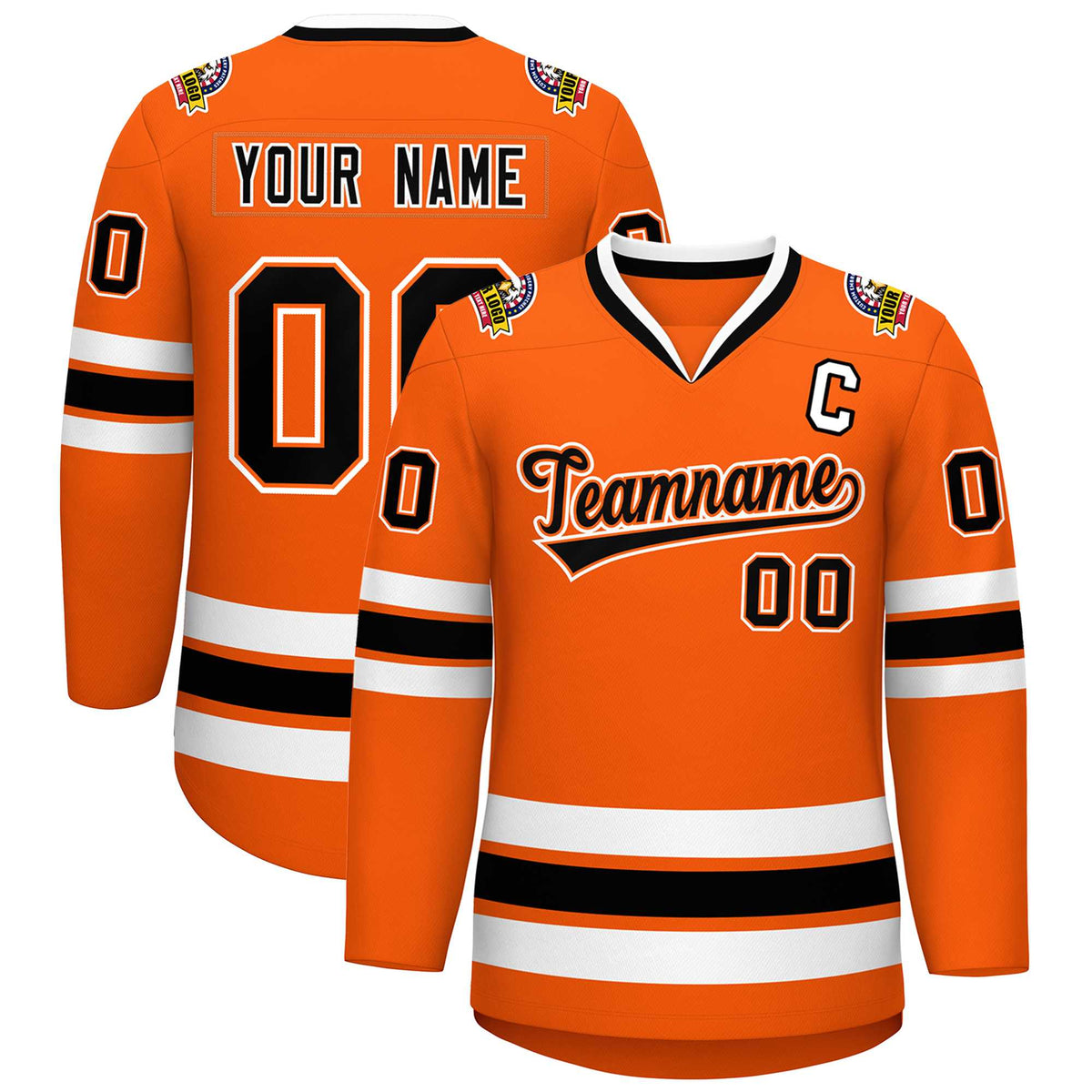 Custom Orange Black Orange-White Classic Style Hockey Jersey | KXKSHOP