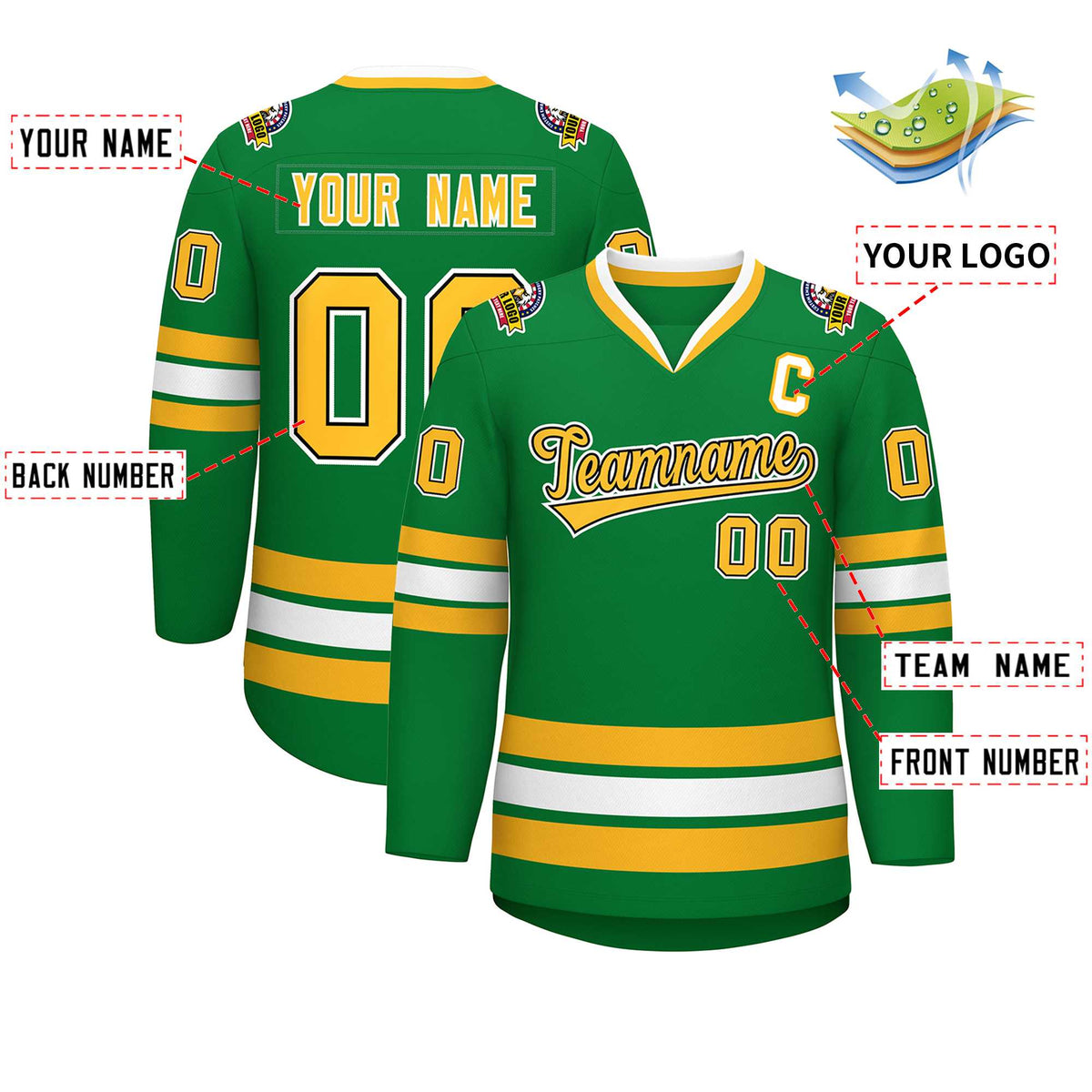 Custom Kelly Green Gold Black-White Classic Style Hockey Jersey | KXKSHOP