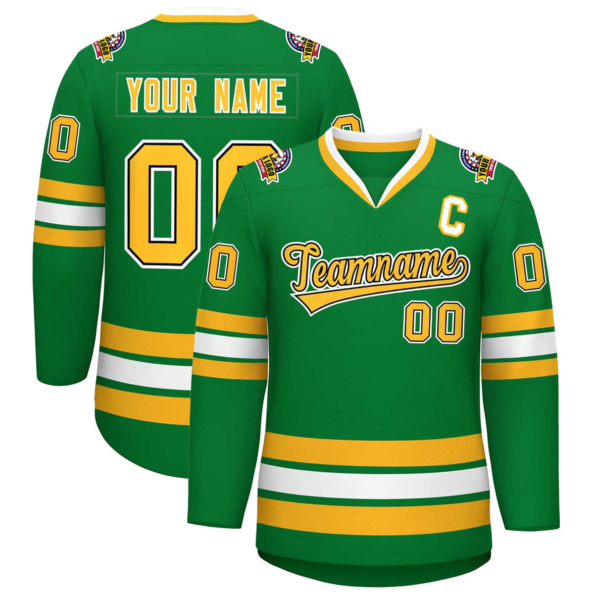 Custom Kelly Green Gold Black-White Classic Style Hockey Jersey | KXKSHOP