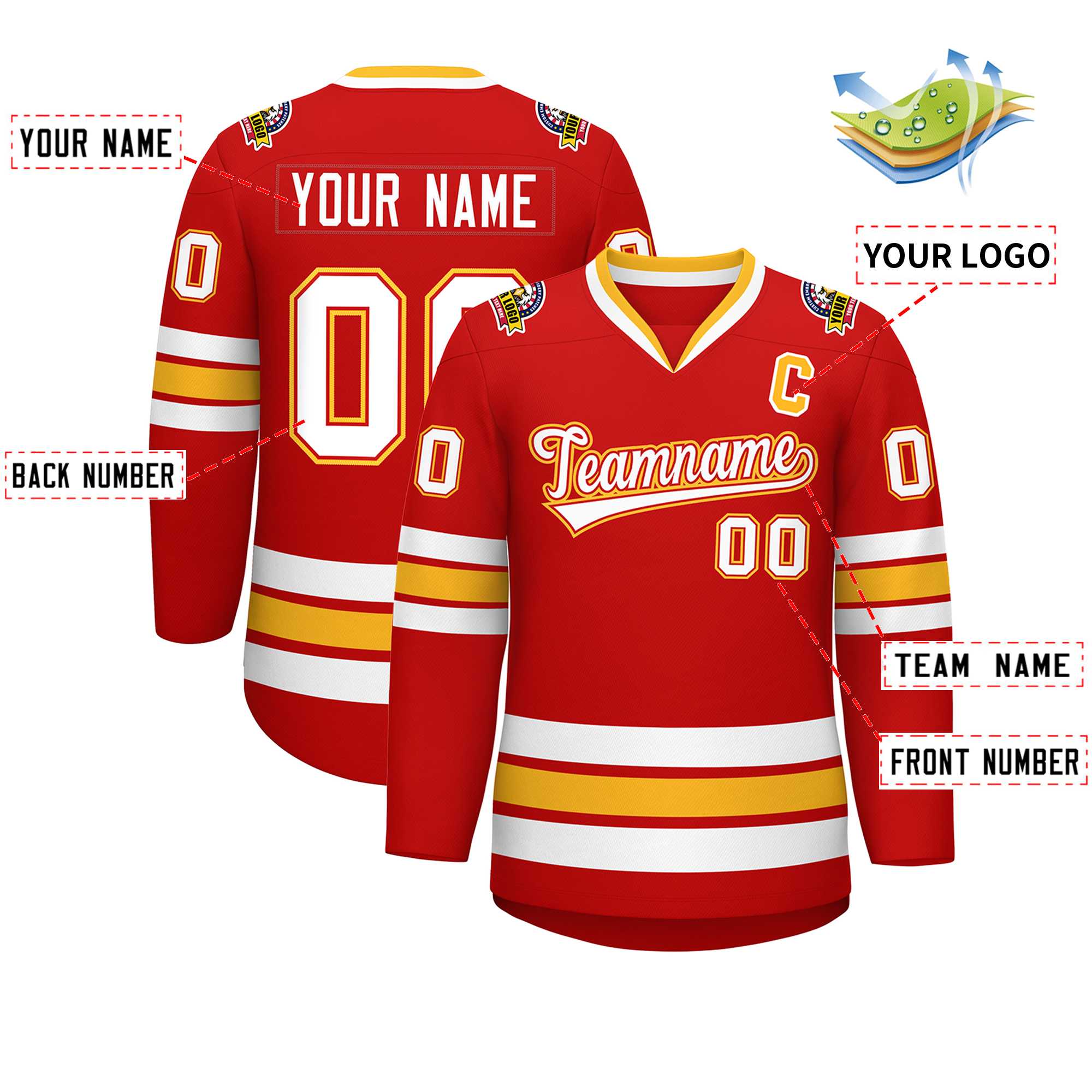 Custom Red White Red-Gold Classic Style Hockey Jersey | KXKSHOP