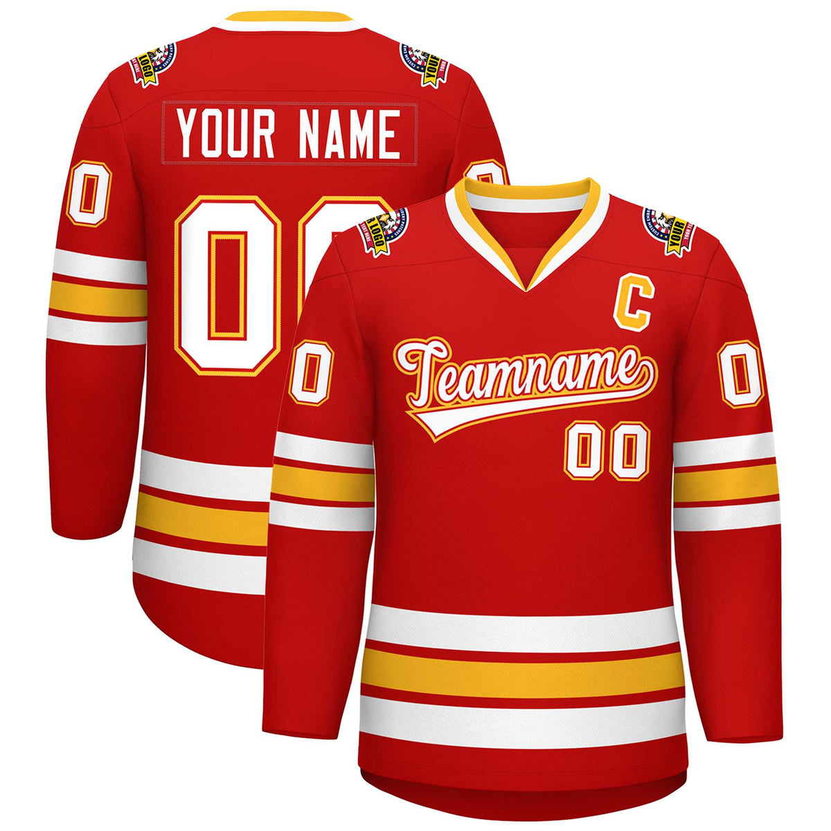 Custom Red White Red-Gold Classic Style Hockey Jersey | KXKSHOP