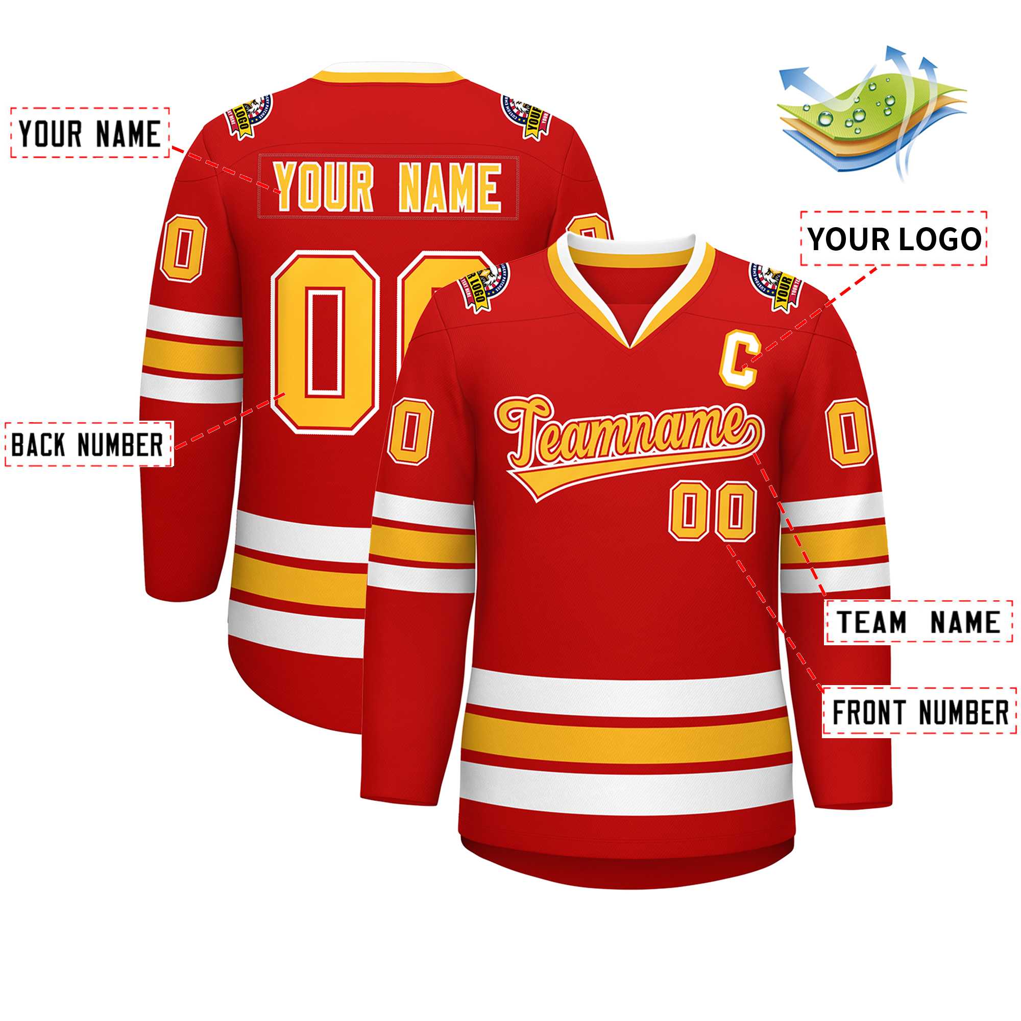Custom Red Gold Red-White Classic Style Hockey Jersey | KXKSHOP