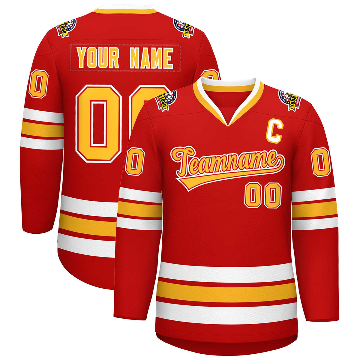 Custom Red Gold Red-White Classic Style Hockey Jersey | KXKSHOP