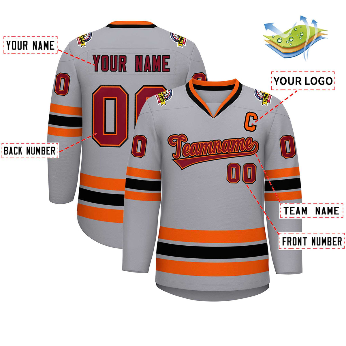 Custom Gray Crimson Orange-Black Classic Style Hockey Jersey | KXKSHOP