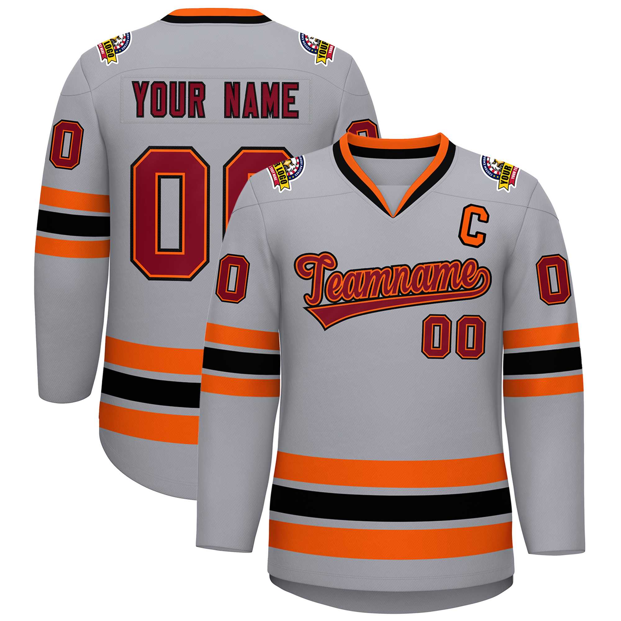 Custom Gray Crimson Orange-Black Classic Style Hockey Jersey | KXKSHOP