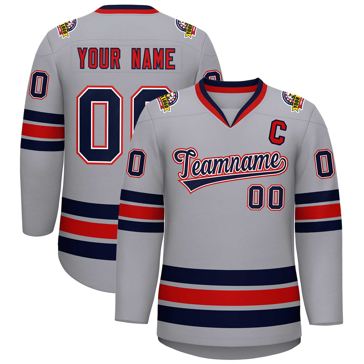 Custom Gray Navy White-Red Classic Style Hockey Jersey | KXKSHOP