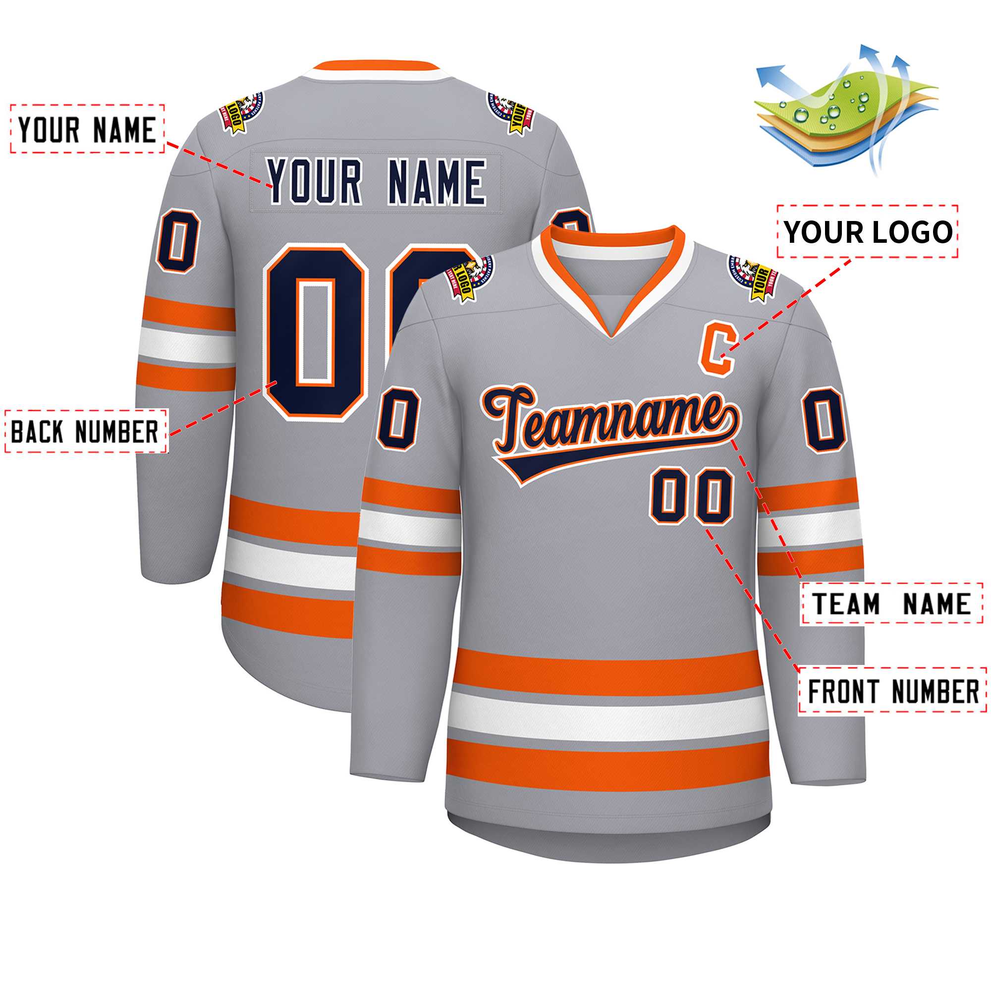 Custom Gray Navy Orange-White Classic Style Hockey Jersey | KXKSHOP