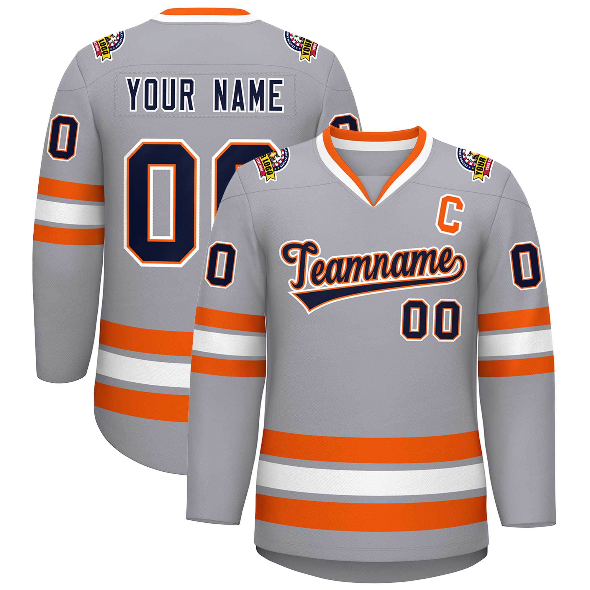 Custom Gray Navy Orange-White Classic Style Hockey Jersey | KXKSHOP